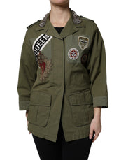 Dolce & Gabbana Military Green Queen Embellished Coat Jacket - ACCEXO
