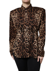 Dolce & Gabbana Brown Leopard Silk Button Down Coat Jacket - ACCEXO
