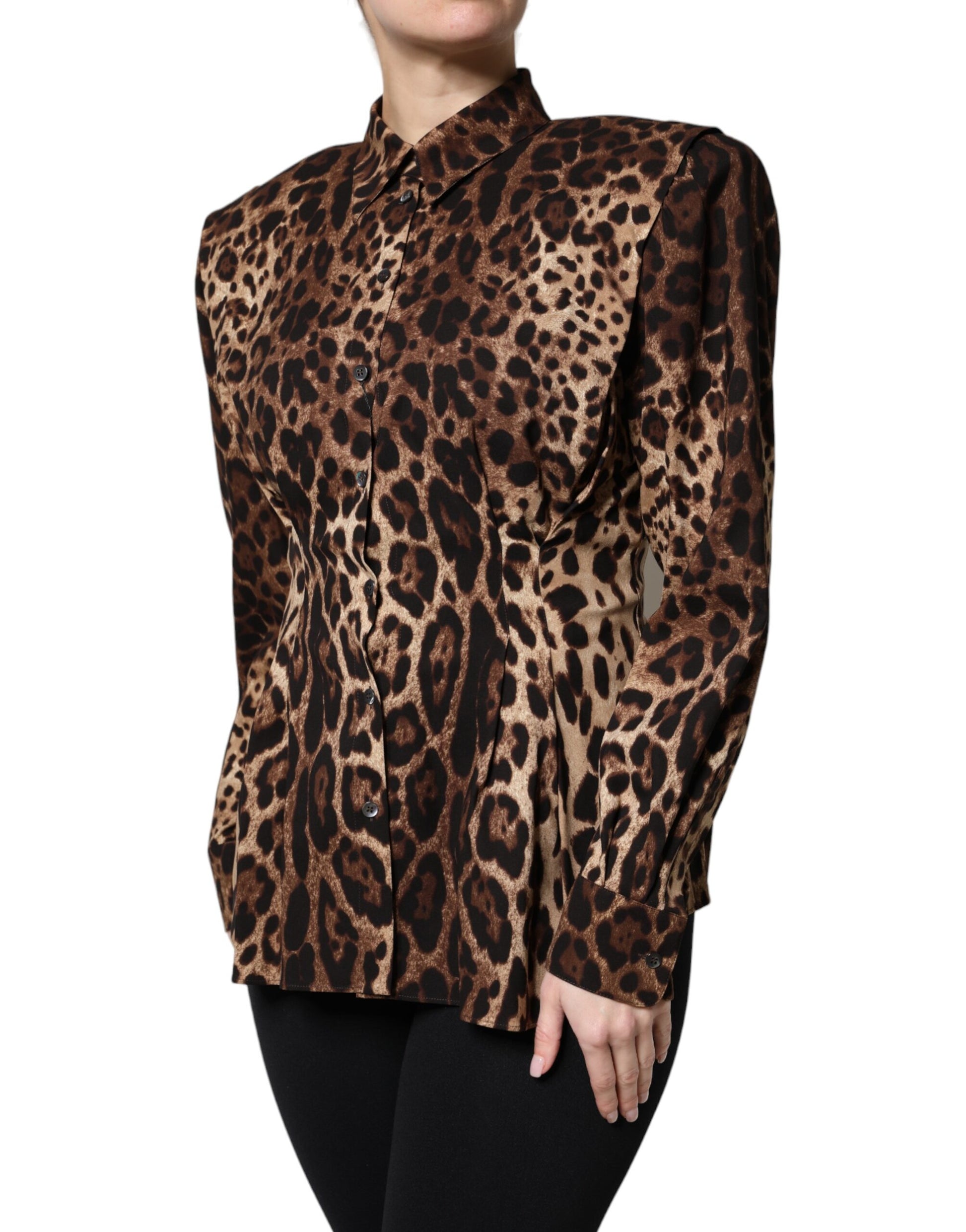 Dolce & Gabbana Brown Leopard Silk Button Down Coat Jacket - ACCEXO