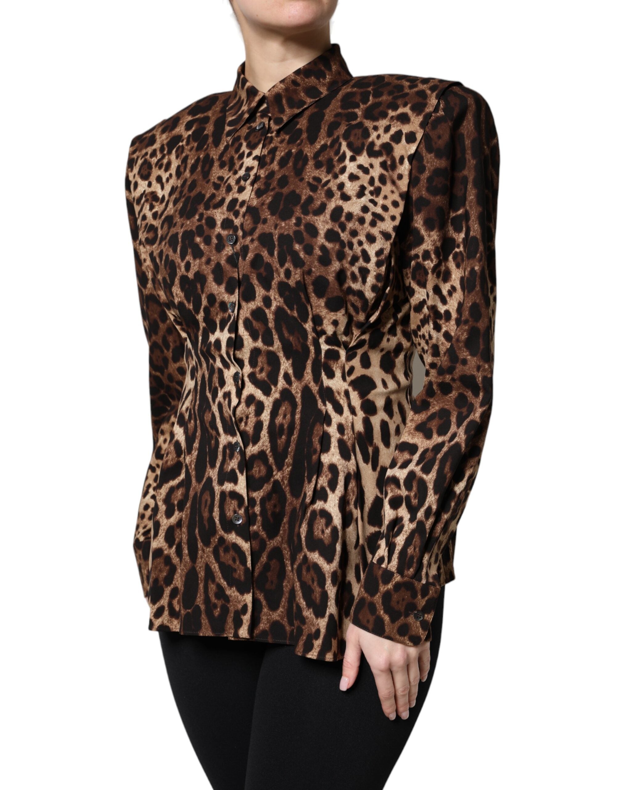 Dolce & Gabbana Brown Leopard Silk Button Down Coat Jacket - ACCEXO