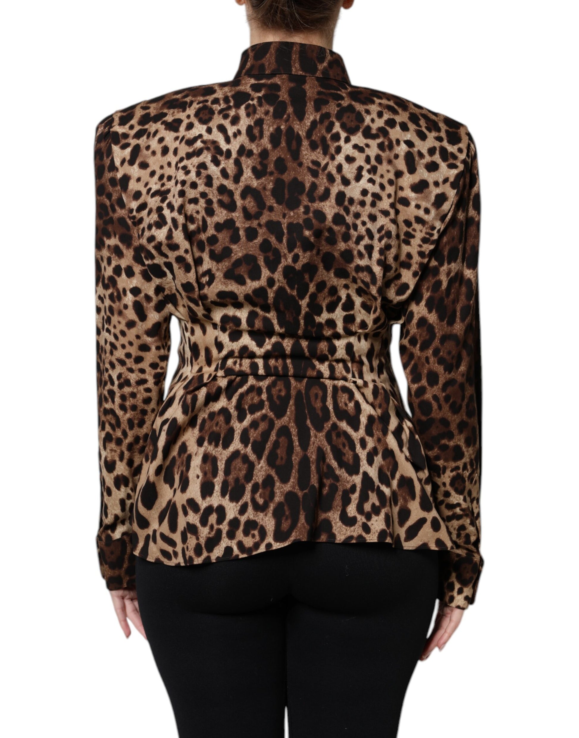 Dolce & Gabbana Brown Leopard Silk Button Down Coat Jacket - ACCEXO