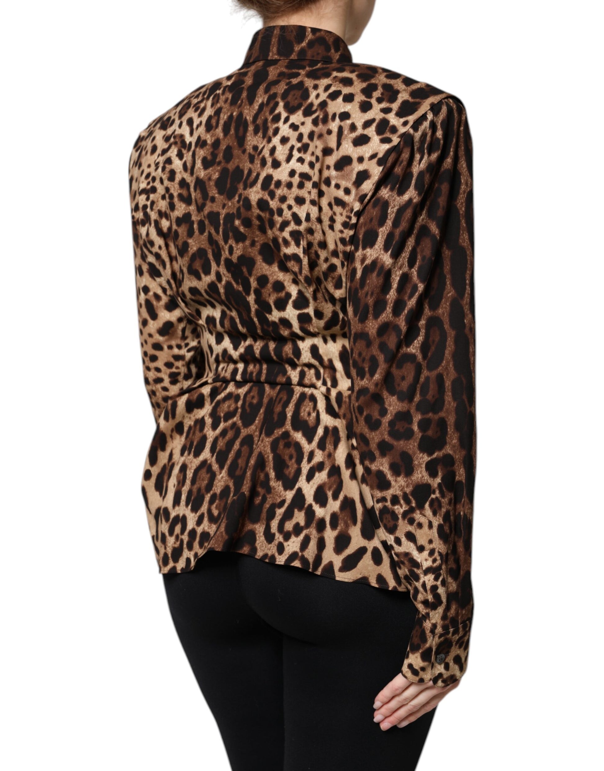 Dolce & Gabbana Brown Leopard Silk Button Down Coat Jacket - ACCEXO
