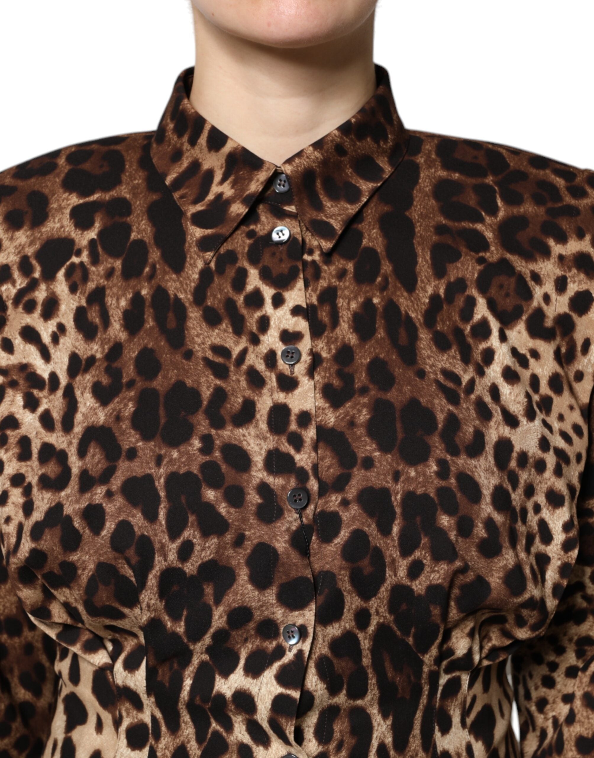 Dolce & Gabbana Brown Leopard Silk Button Down Coat Jacket - ACCEXO