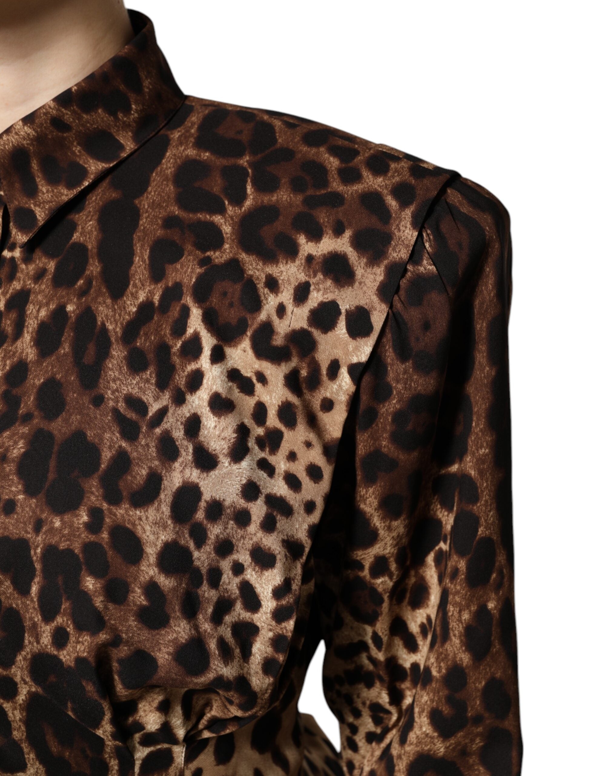 Dolce & Gabbana Brown Leopard Silk Button Down Coat Jacket - ACCEXO