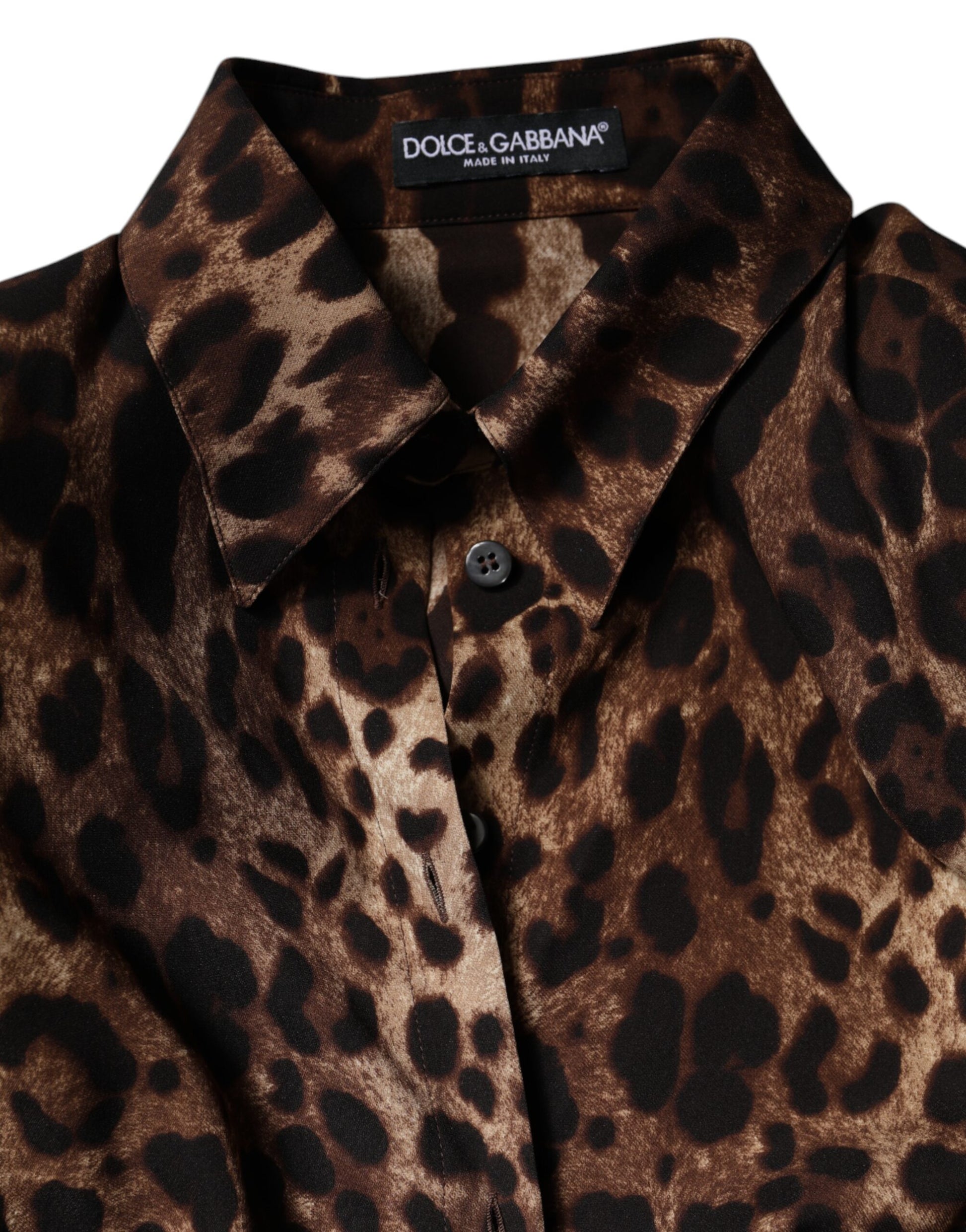 Dolce & Gabbana Brown Leopard Silk Button Down Coat Jacket - ACCEXO