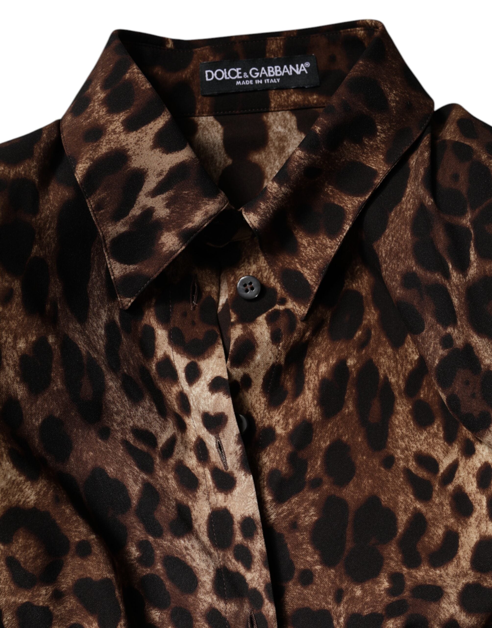 Dolce & Gabbana Brown Leopard Silk Button Down Coat Jacket - ACCEXO
