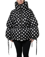 Dolce & Gabbana Black White Polka Dot Full Zip Puffer Jacket - ACCEXO