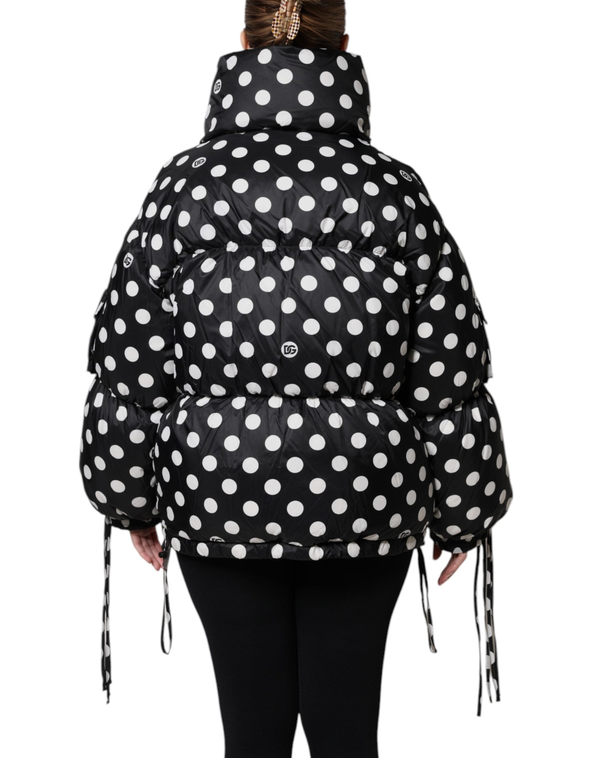 Dolce & Gabbana Black White Polka Dot Full Zip Puffer Jacket - ACCEXO