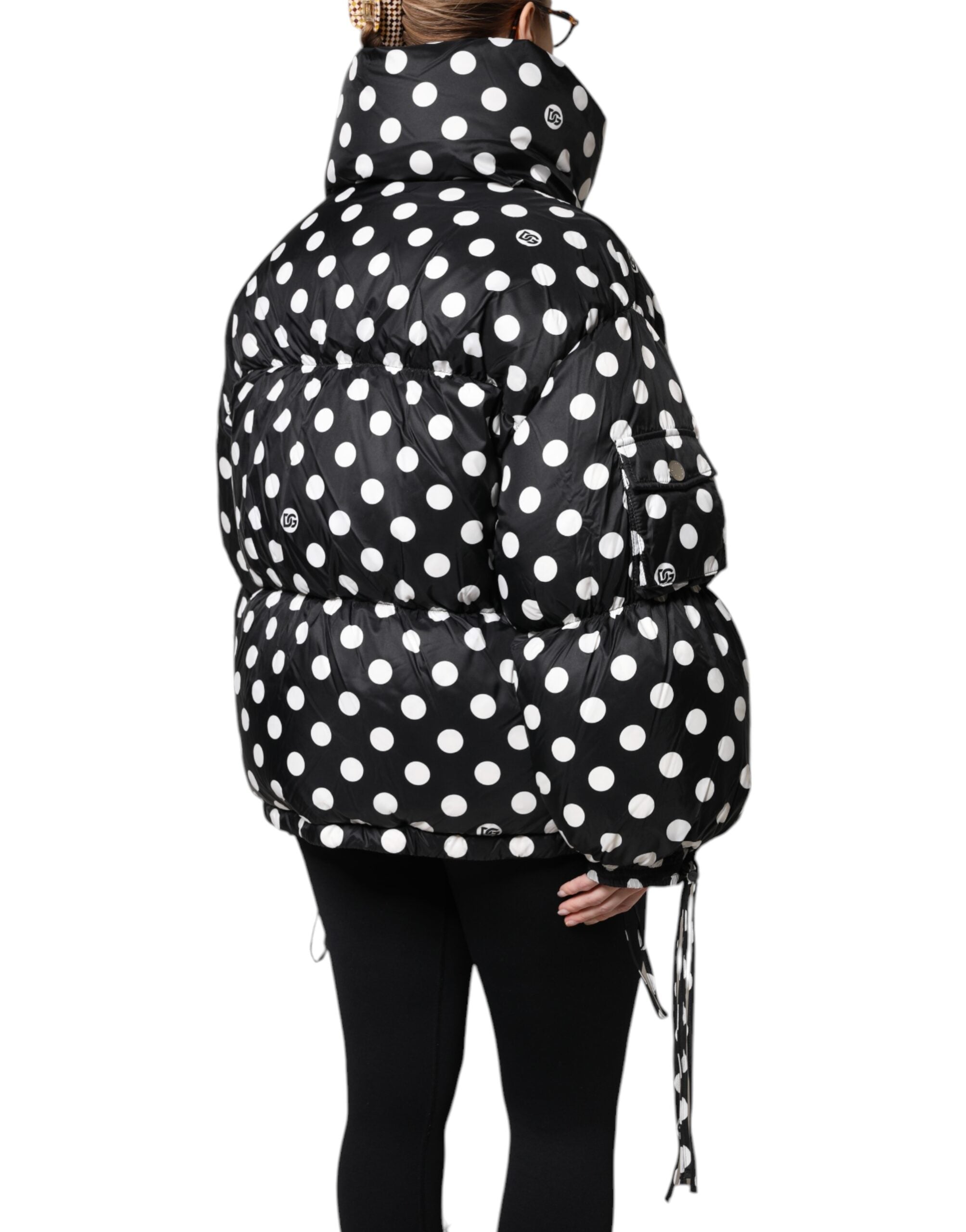 Dolce & Gabbana Black White Polka Dot Full Zip Puffer Jacket - ACCEXO
