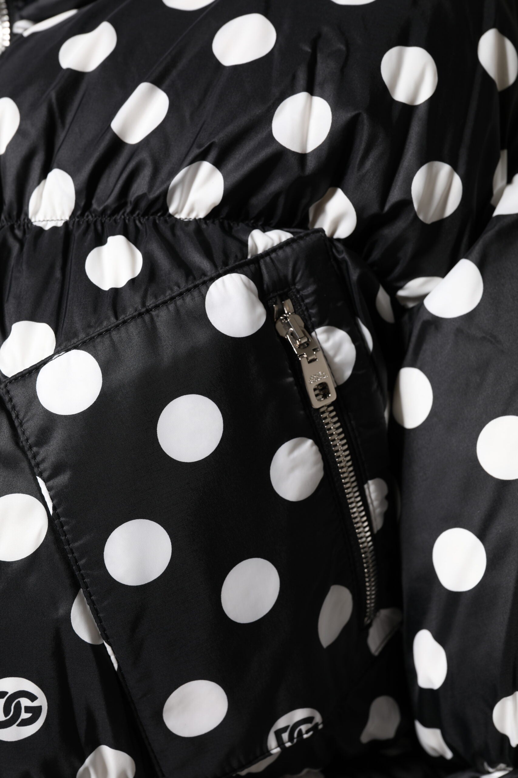 Dolce & Gabbana Black White Polka Dot Full Zip Puffer Jacket - ACCEXO