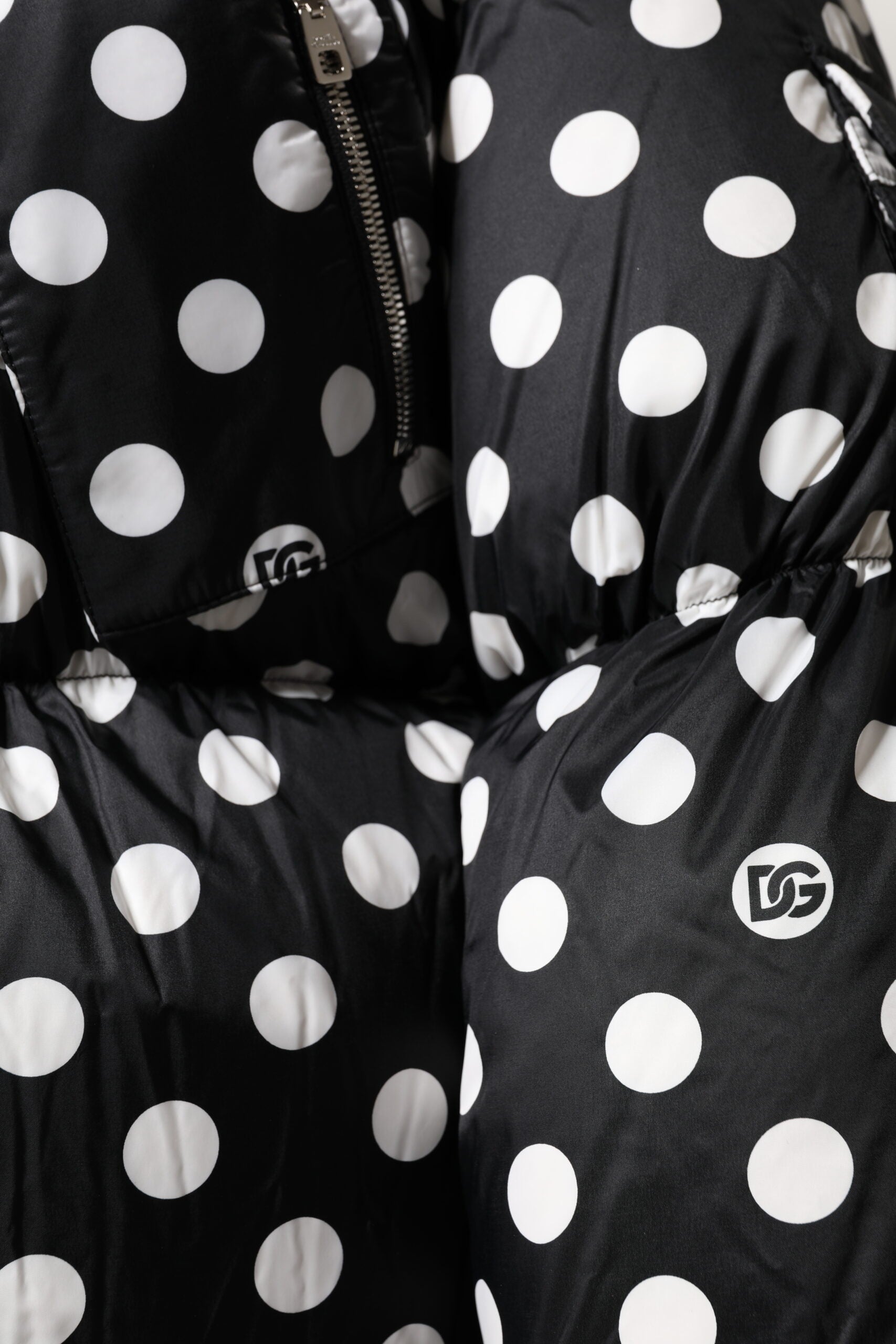 Dolce & Gabbana Black White Polka Dot Full Zip Puffer Jacket - ACCEXO