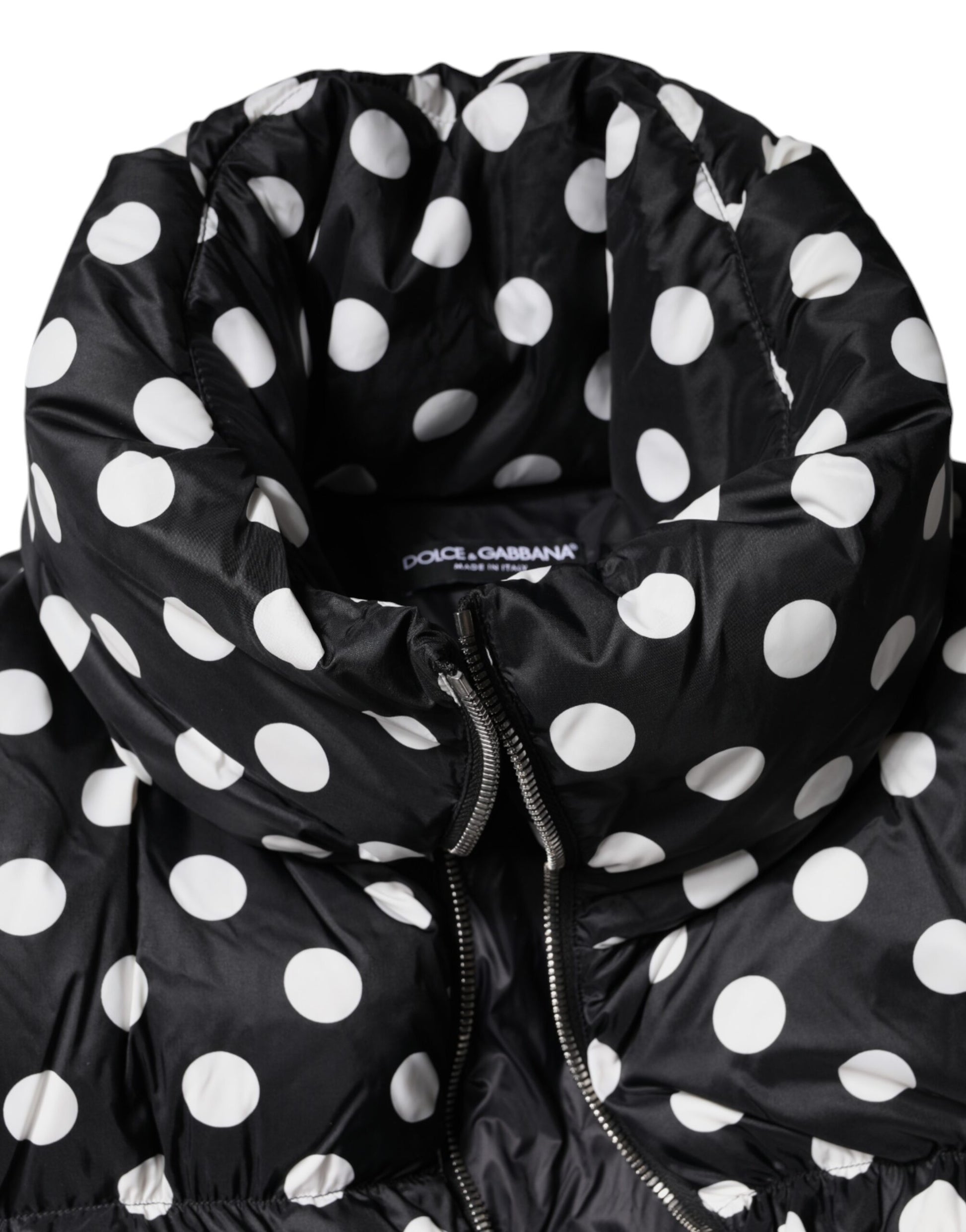 Dolce & Gabbana Black White Polka Dot Full Zip Puffer Jacket - ACCEXO