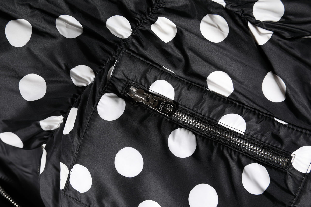 Dolce & Gabbana Black White Polka Dot Full Zip Puffer Jacket for Women