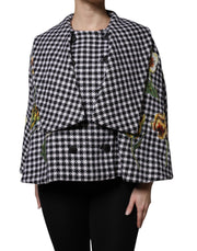 Dolce & Gabbana Black White Monochrome Patterned Floral Cape Jacket - ACCEXO