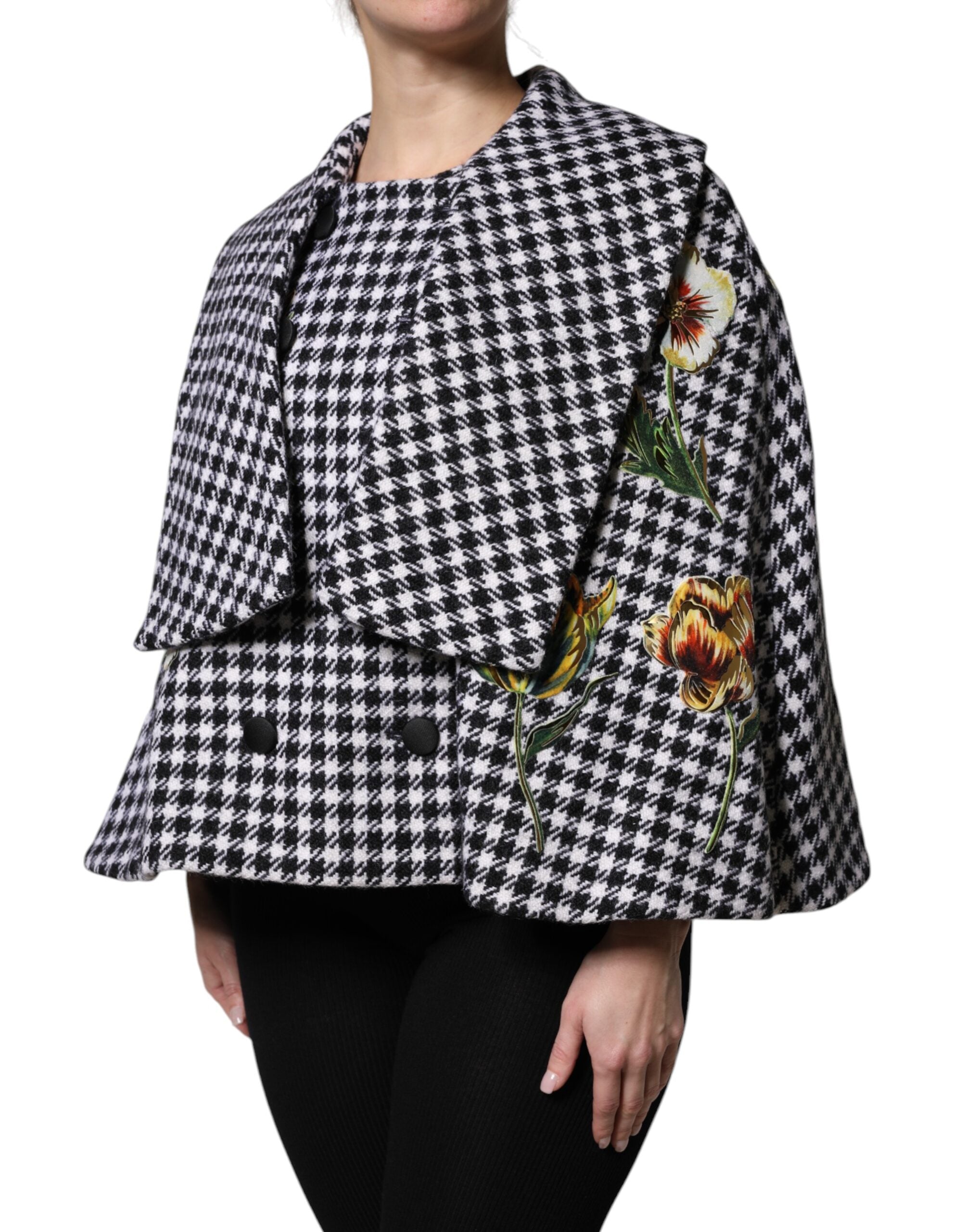Dolce & Gabbana Black White Monochrome Patterned Floral Cape Jacket - ACCEXO