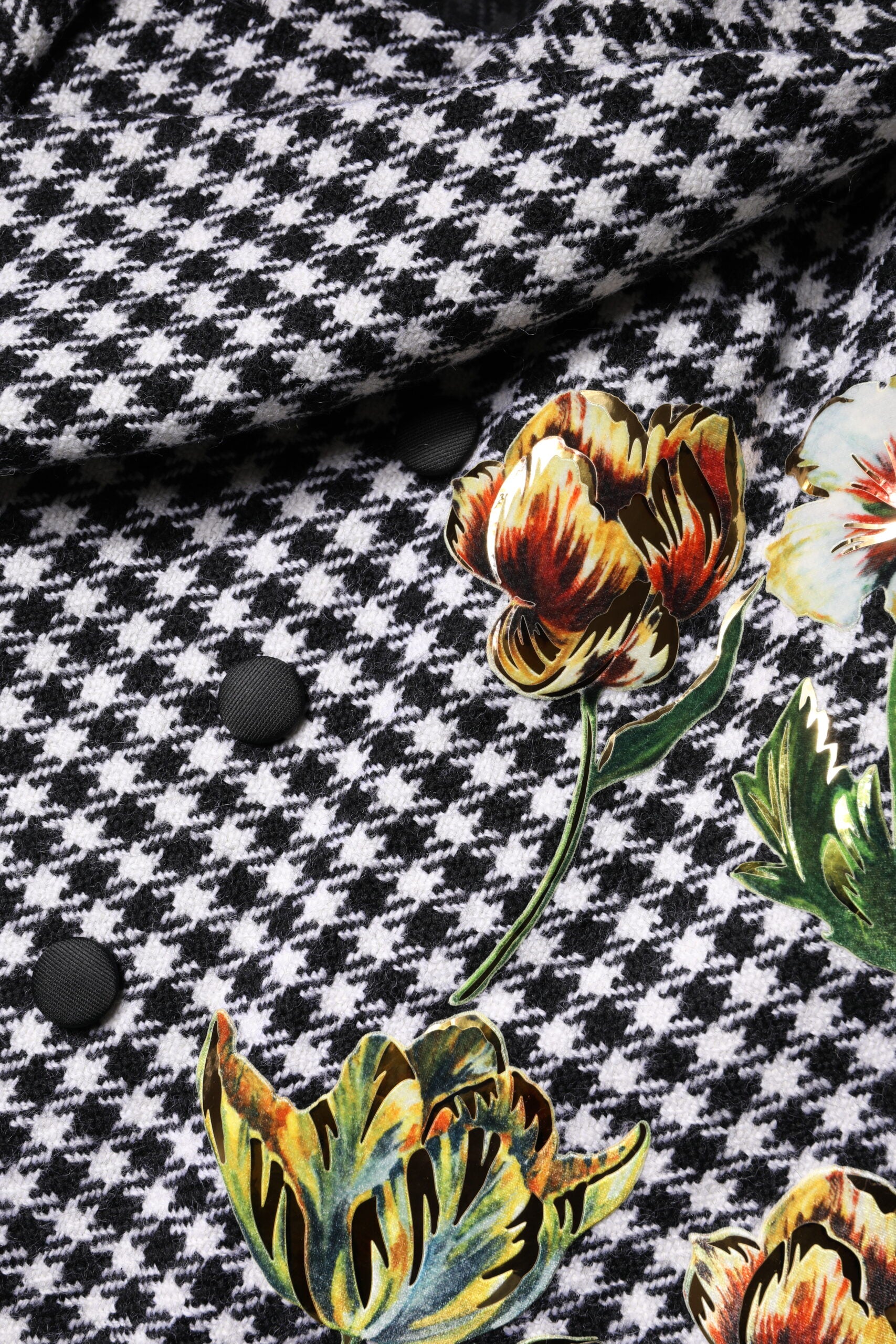 Dolce & Gabbana Black White Monochrome Patterned Floral Cape Jacket - ACCEXO