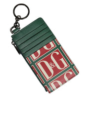 Dolce & Gabbana Green Calf Leather Logo Print Monogram Card Holder Wallet - ACCEXO