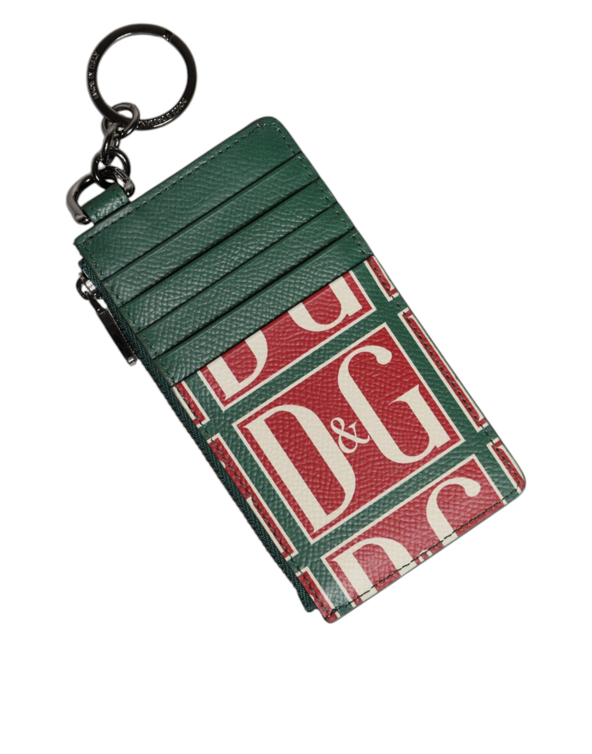 Dolce & Gabbana Green Calf Leather Logo Print Monogram Card Holder Wallet - ACCEXO