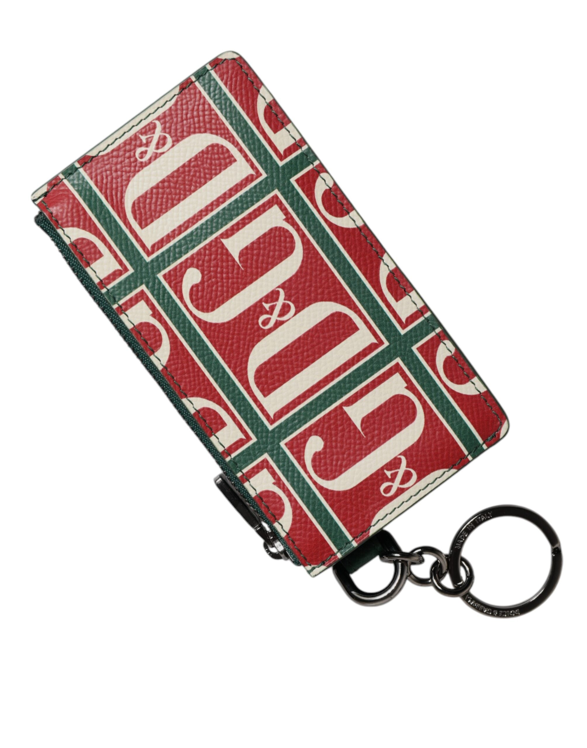 Dolce & Gabbana Green Calf Leather Logo Print Monogram Card Holder Wallet - ACCEXO
