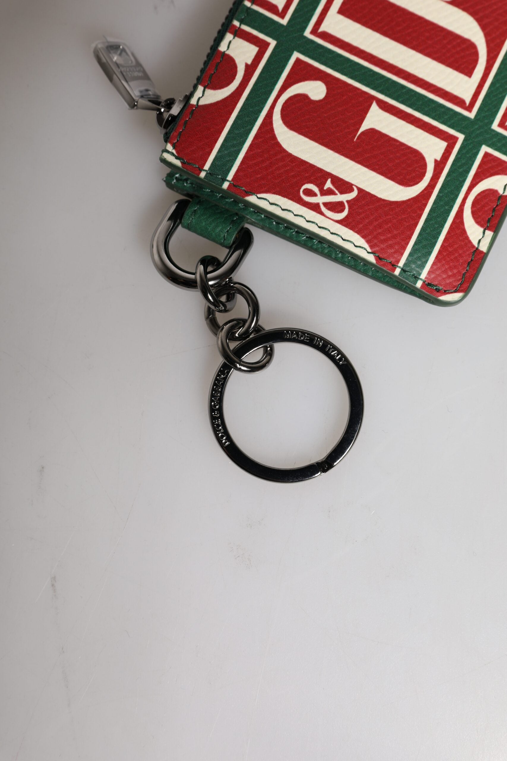 Dolce & Gabbana Green Calf Leather Logo Print Monogram Card Holder Wallet - ACCEXO