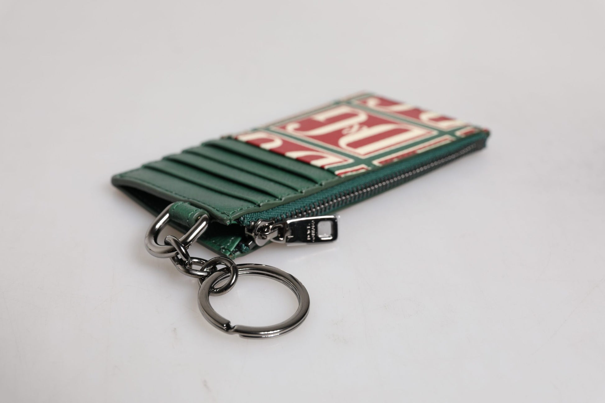 Dolce & Gabbana Green Calf Leather Logo Print Monogram Card Holder Wallet - ACCEXO