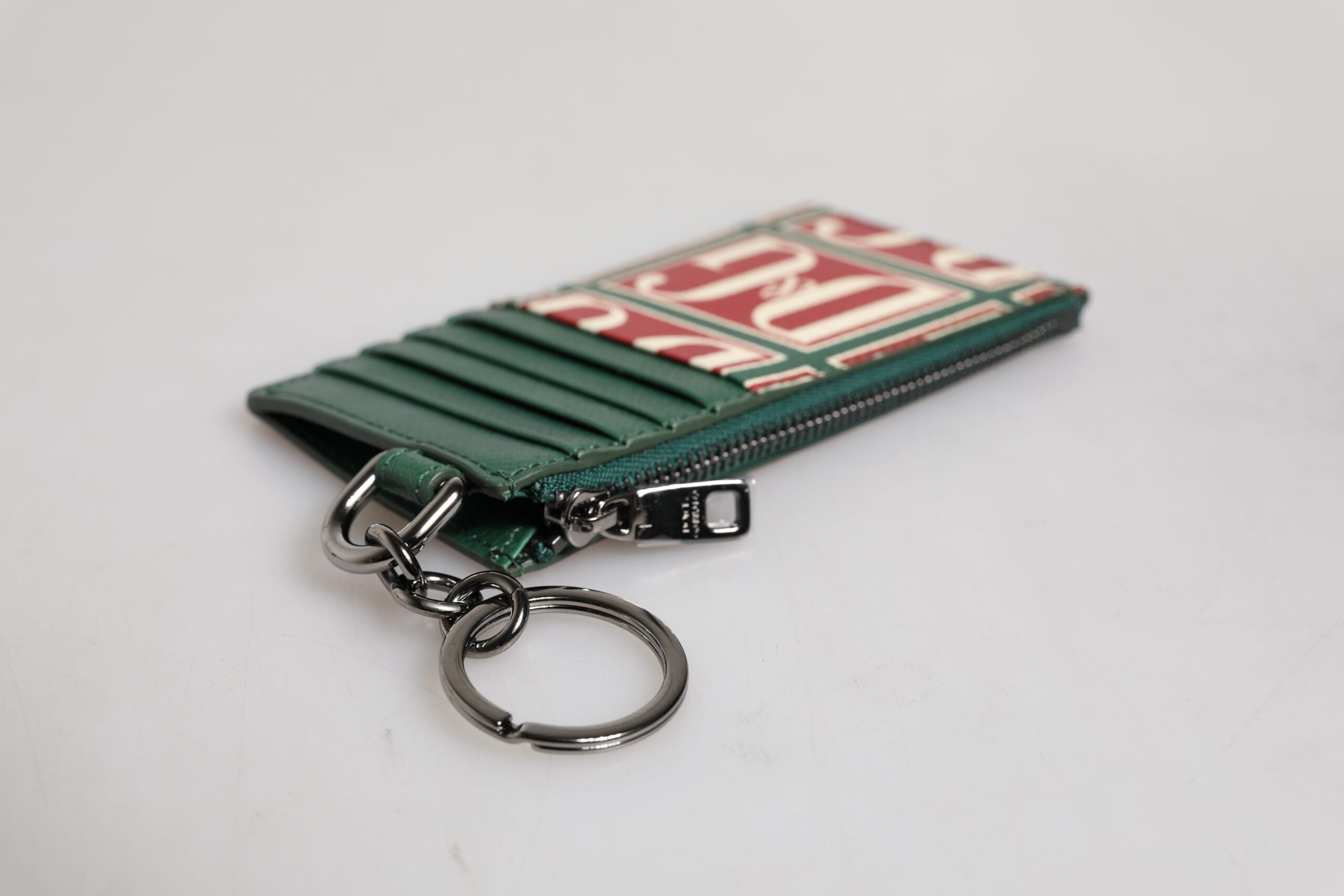 Dolce & Gabbana Green Calf Leather Logo Print Monogram Card Holder Wallet - ACCEXO