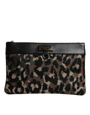 Dolce & Gabbana Multicolor Leopard Jacquard Print Logo Plaque Pouch Bag for Men