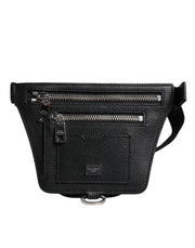 Dolce & Gabbana Black Calfskin Logo Plaque Belt Waist Men Fanny Pack Bag