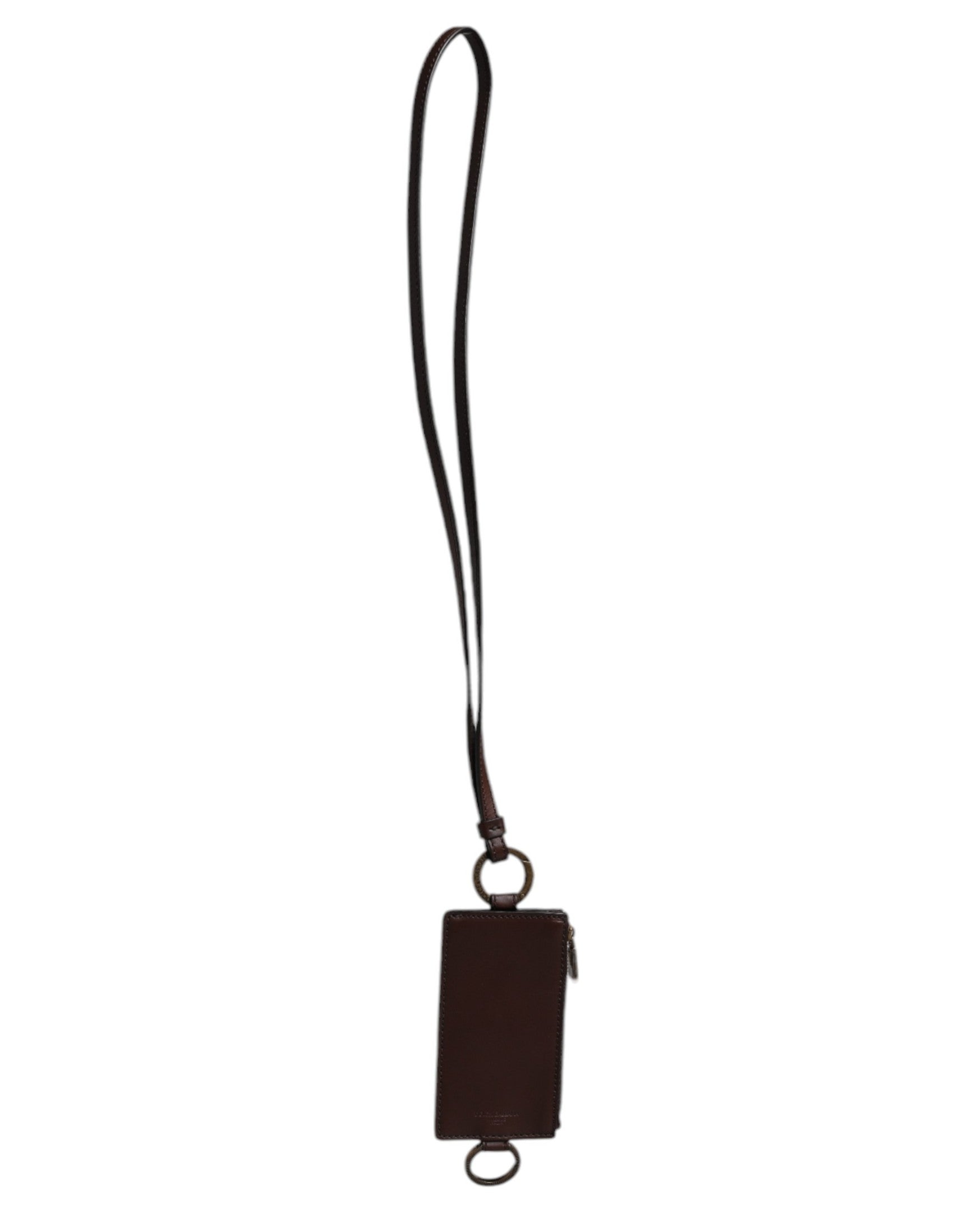 Dolce & Gabbana Brown Calf Leather Lanyard Logo Card Holder Wallet for Men