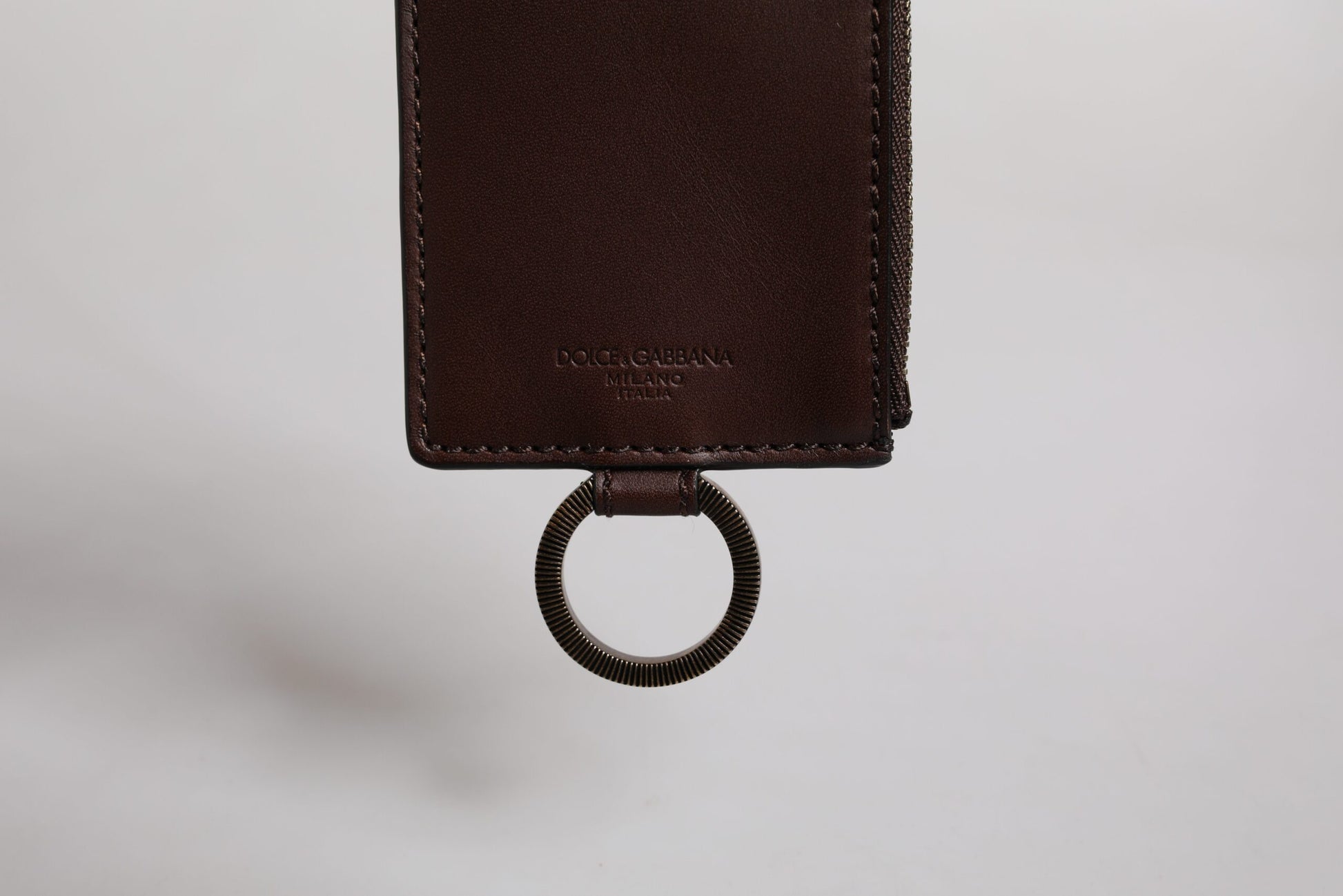 Dolce & Gabbana Brown Calf Leather Lanyard Logo Card Holder Wallet - ACCEXO