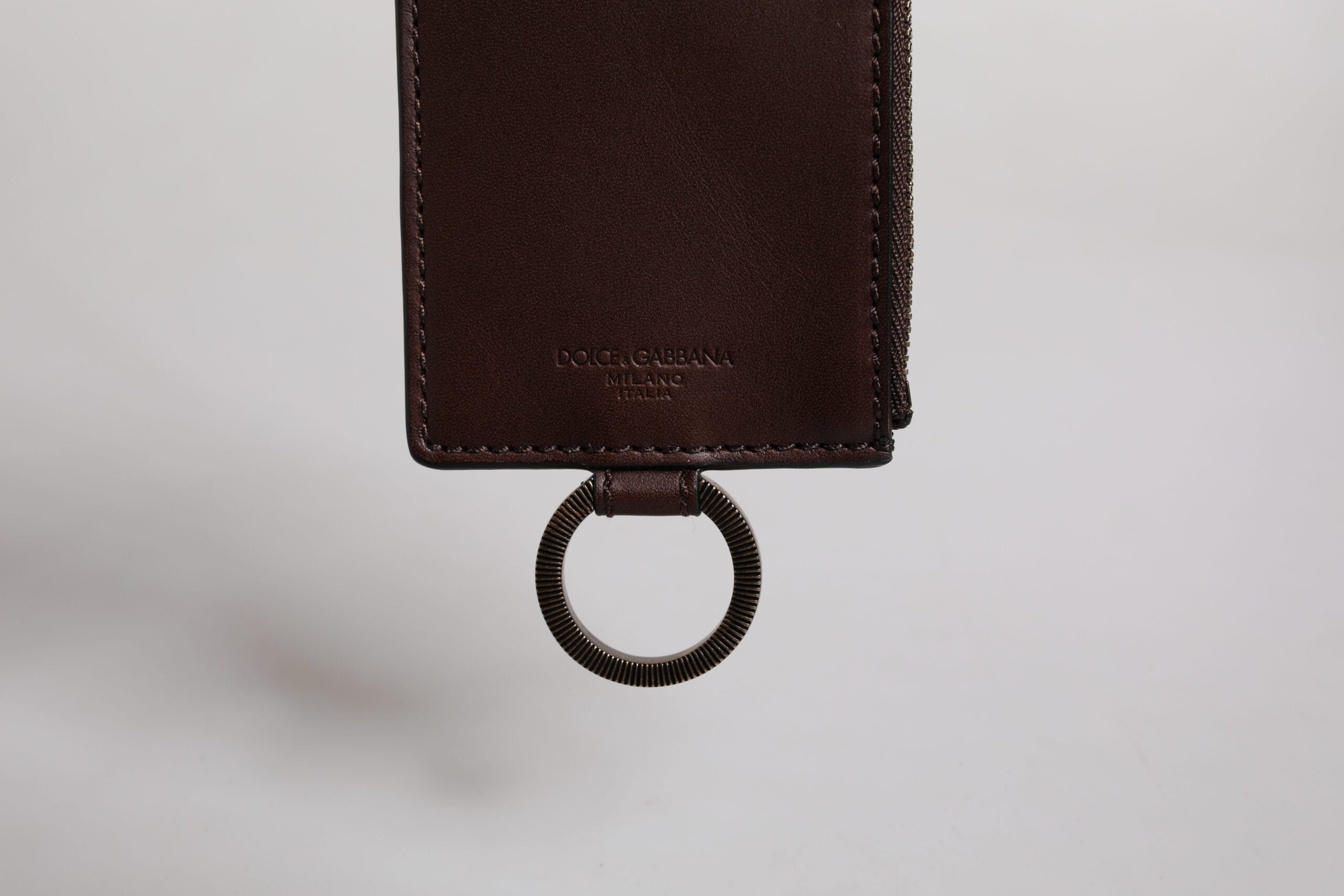 Dolce & Gabbana Brown Calf Leather Lanyard Logo Card Holder Wallet - ACCEXO
