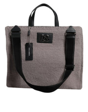 Dolce & Gabbana Grey Alpaca Wool Logo Plaque Tote Shoulder Bag for Men