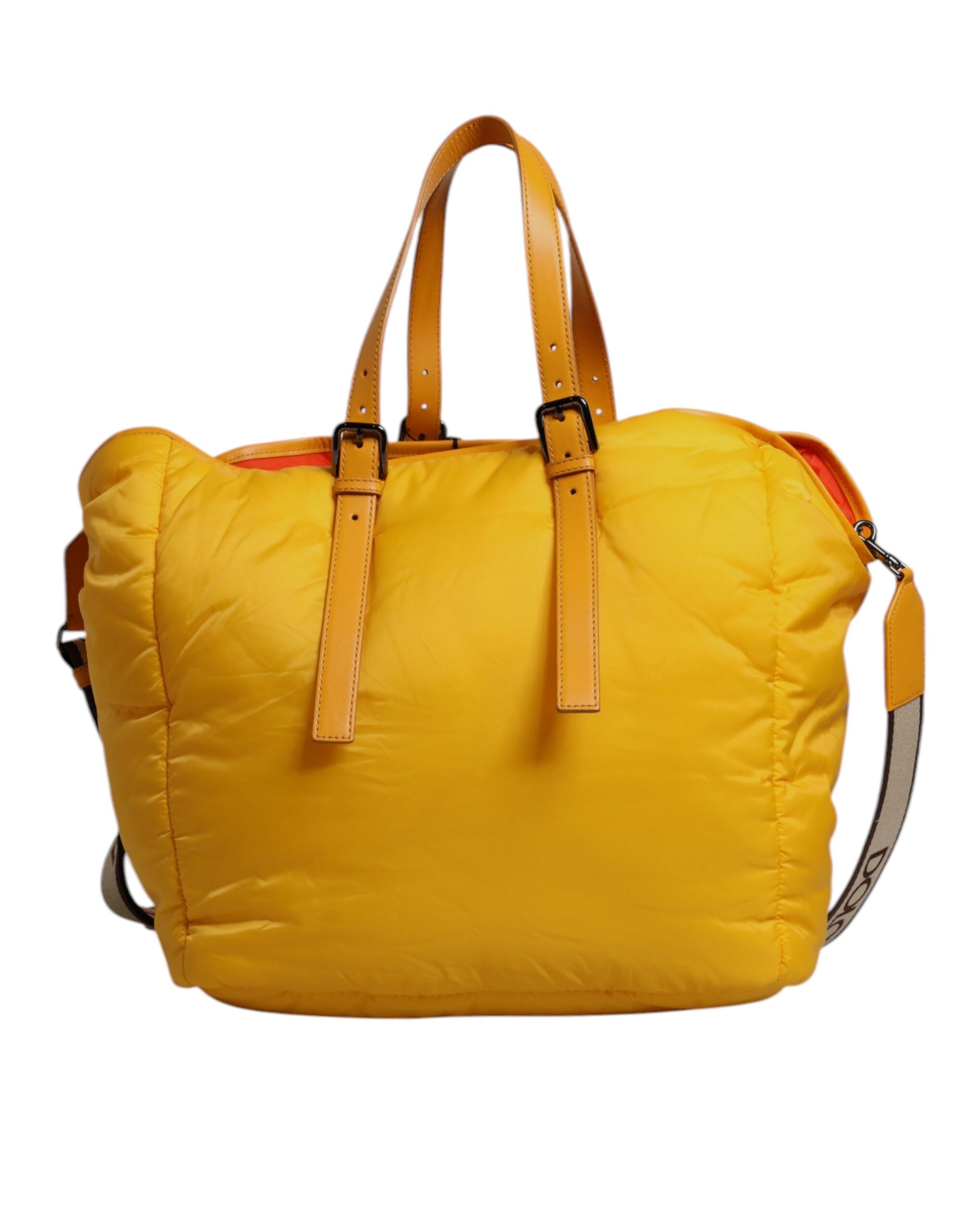Dolce & Gabbana Yellow Orange Nylon Logo Plaque Hand Shoulder Duffle Bag - ACCEXO