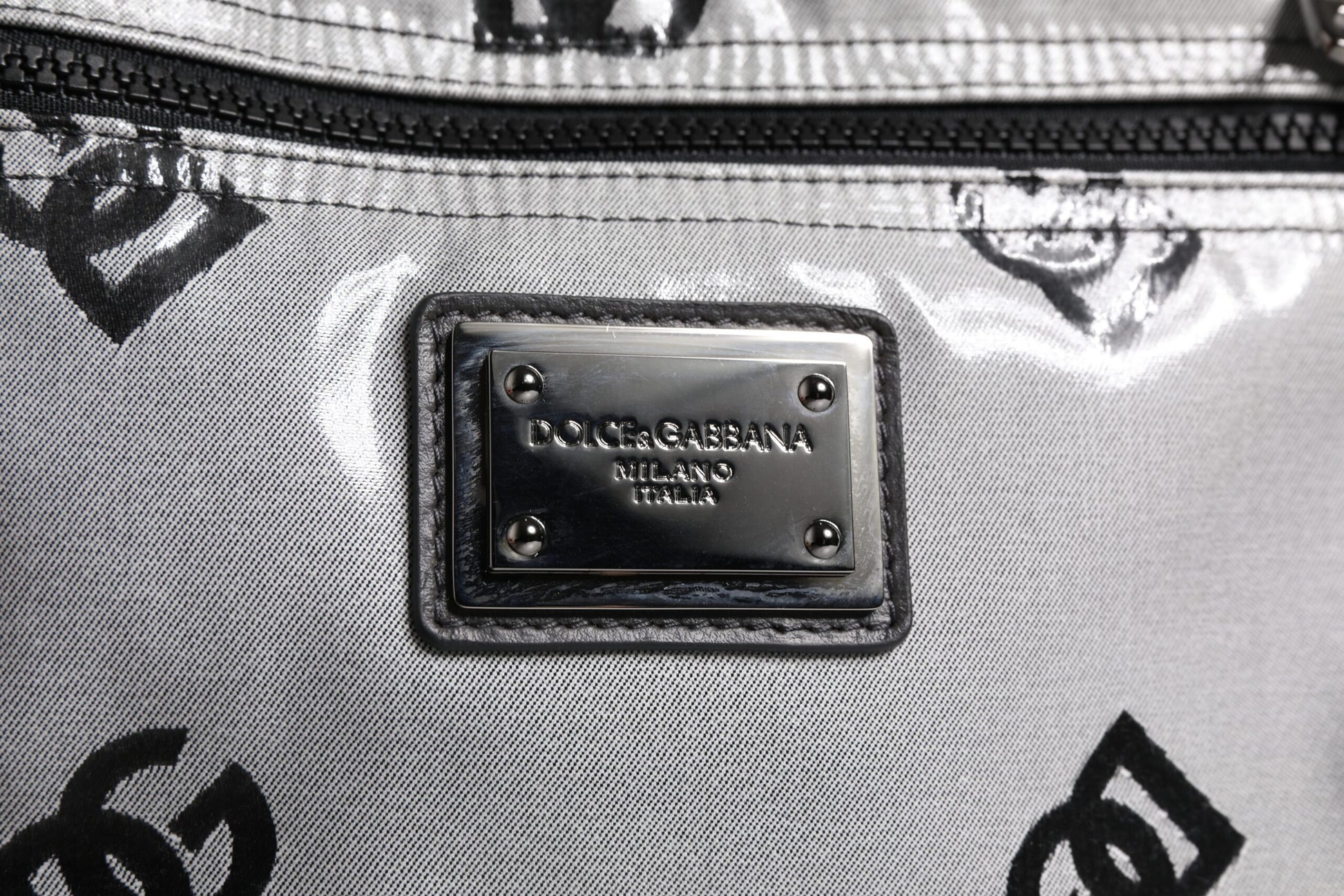 Dolce & Gabbana Polyester Gray Black DG Logo Plaque Backpack Bag - ACCEXO