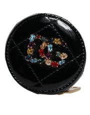 Dolce & Gabbana Black Lamb Leather DG Crystal Round Coin Purse Wallet - ACCEXO