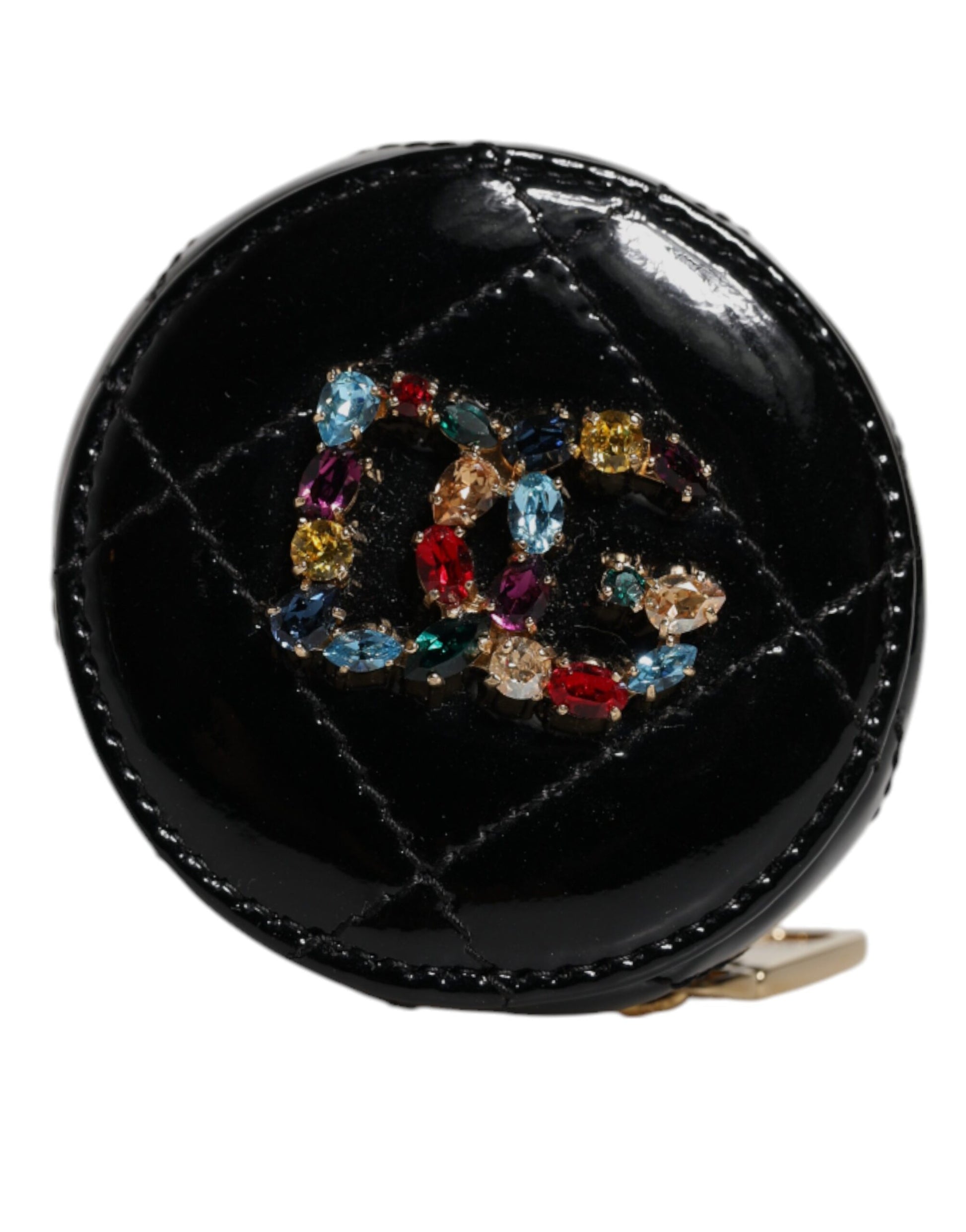 Dolce & Gabbana Black Lamb Leather DG Crystal Round Coin Purse Wallet - ACCEXO