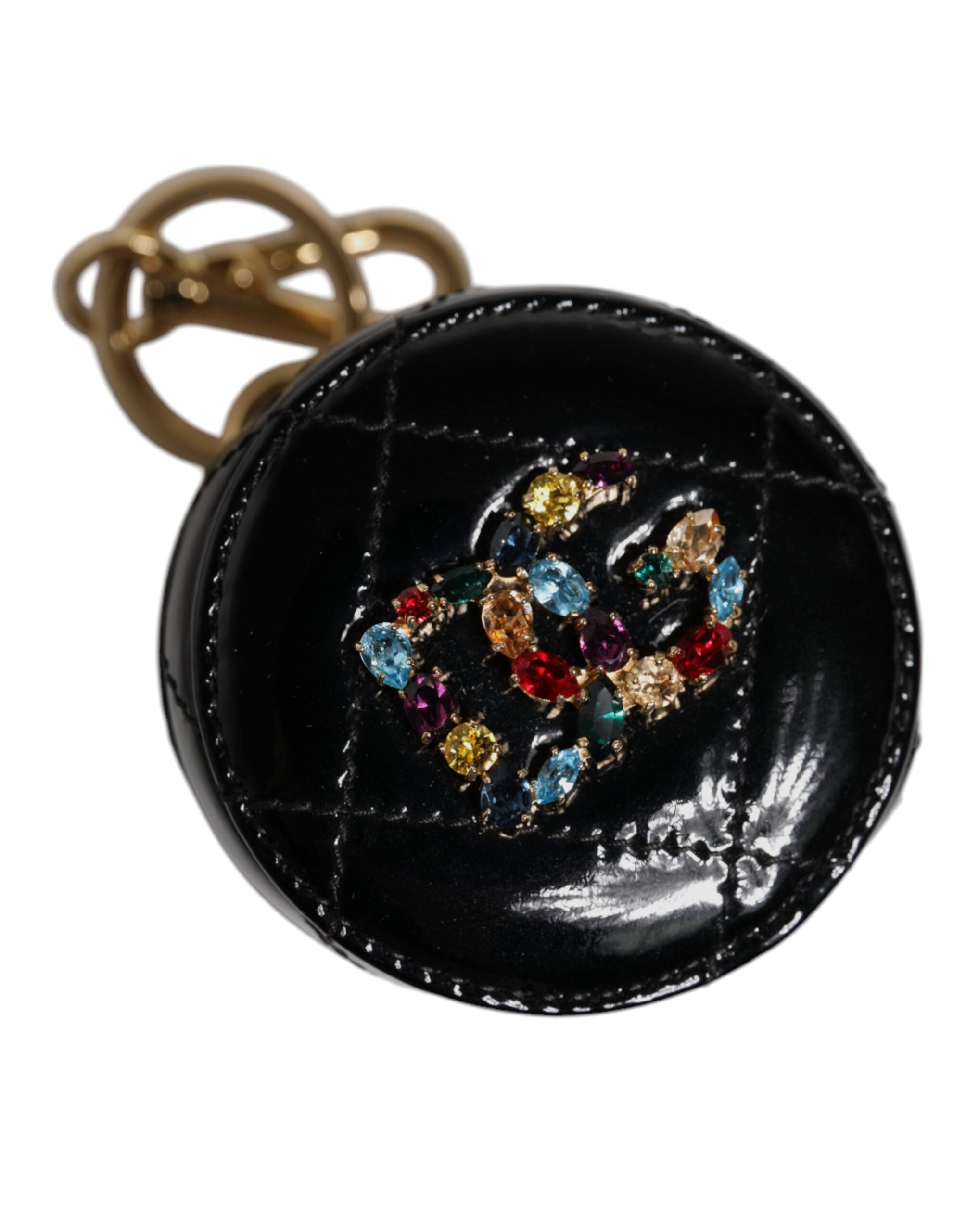 Dolce & Gabbana Black Lamb Leather DG Crystal Round Coin Purse Wallet - ACCEXO