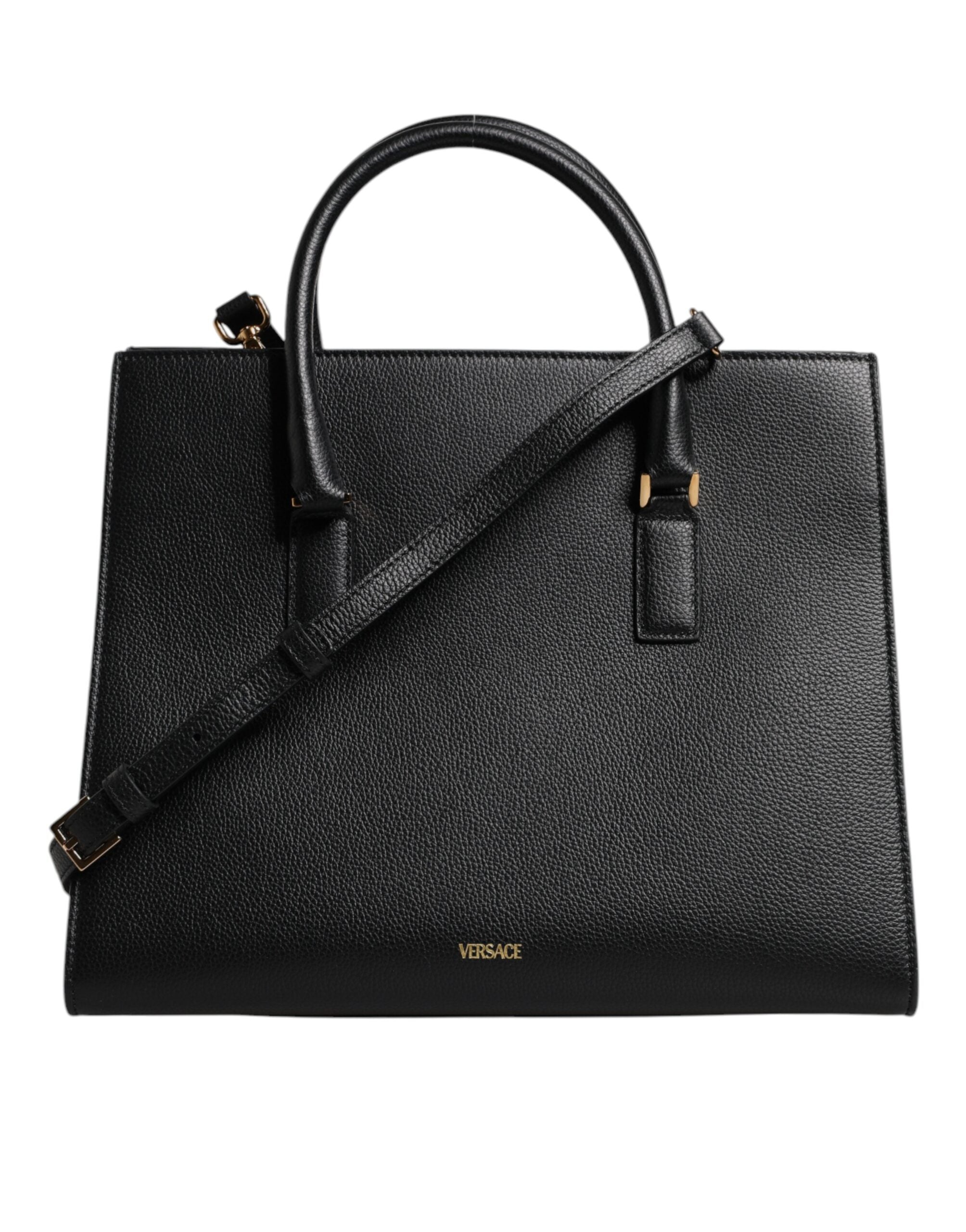 Versace Black Large Leather Top Handle Shoulder Crossbody Bag - ACCEXO