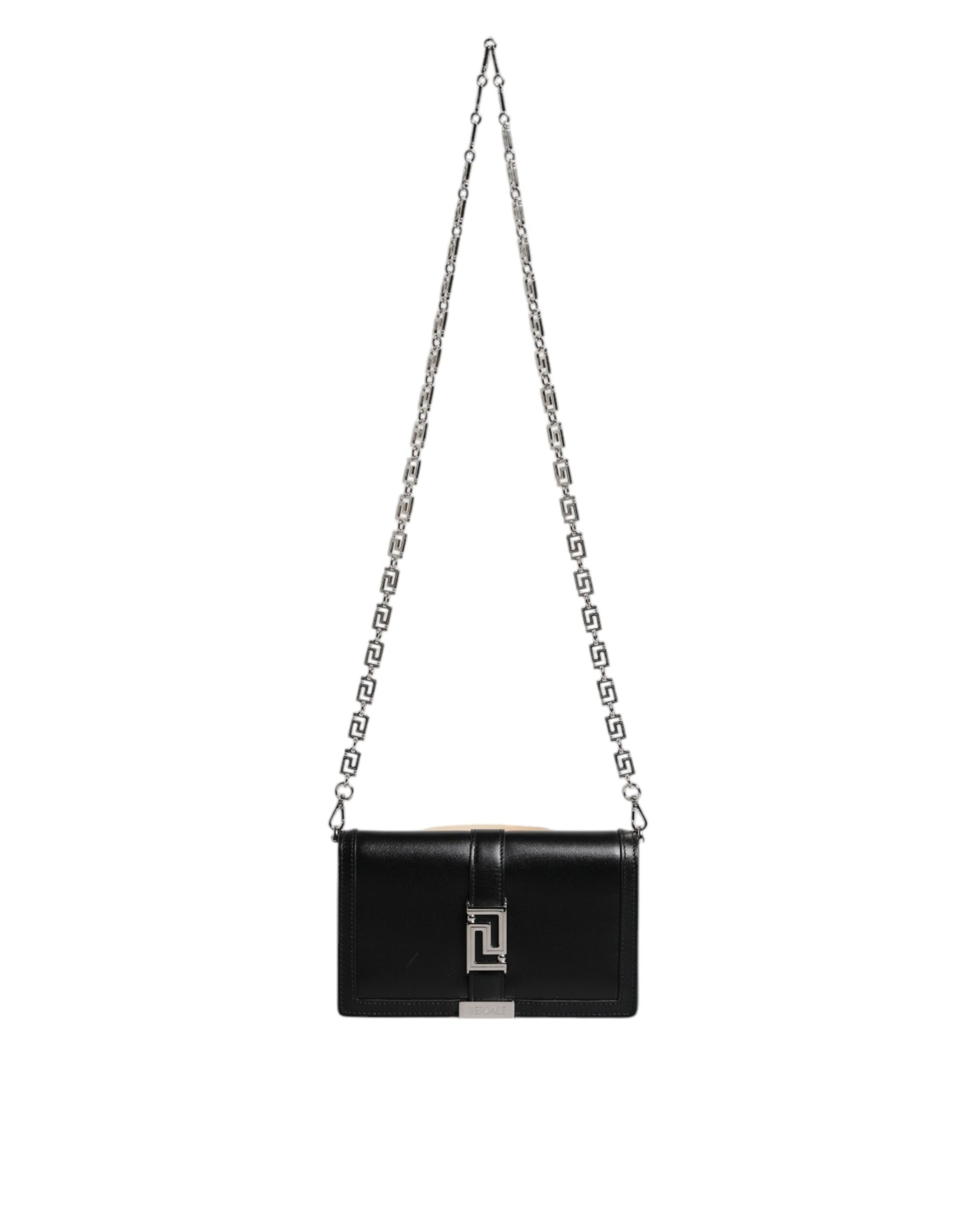 Versace Black Calfskin Leather Chain Strap Shoulder Crossbody Bag - ACCEXO