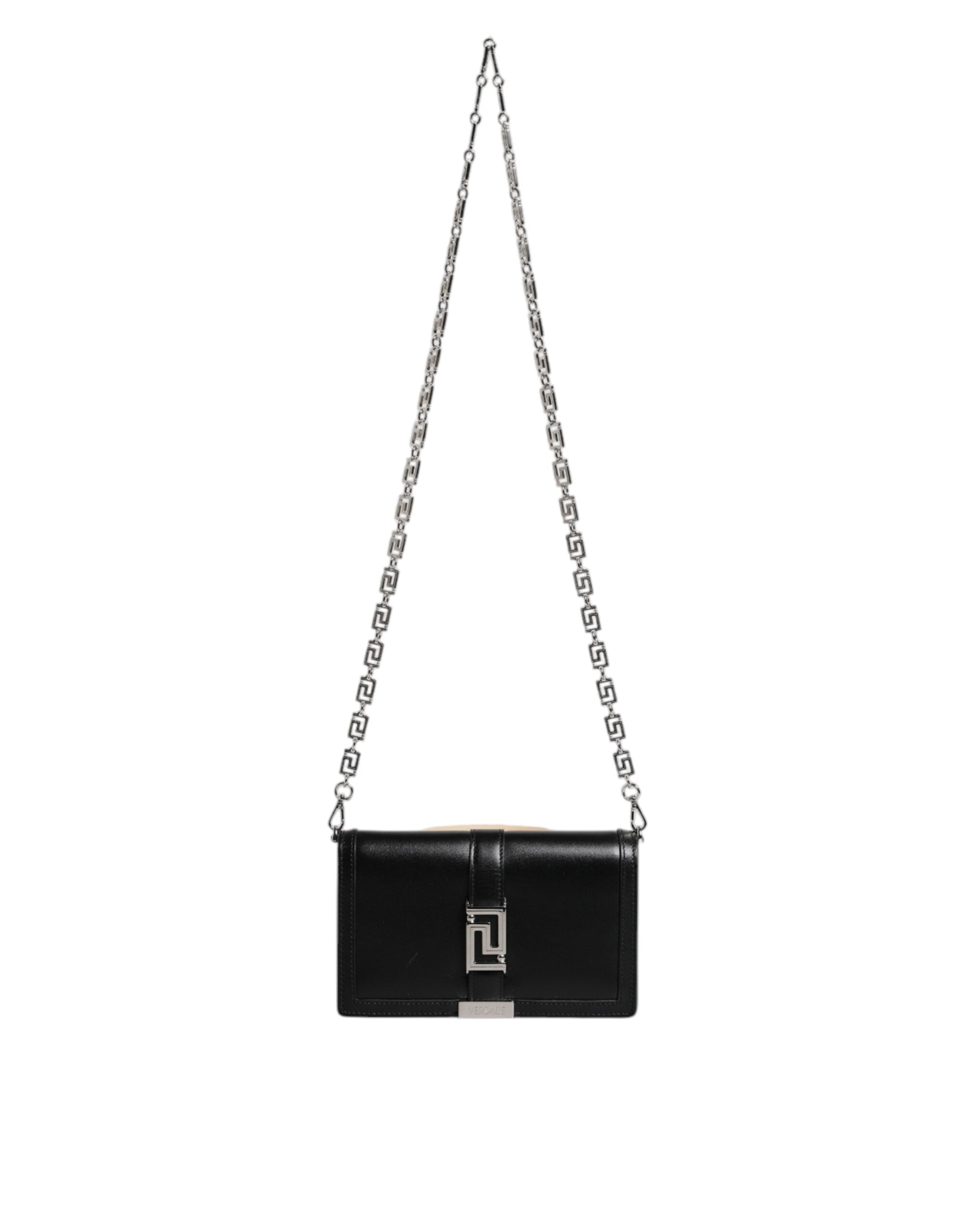 Versace Black Calfskin Leather Chain Strap Shoulder Crossbody Bag - ACCEXO