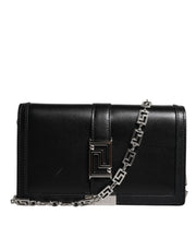 Versace Black Calfskin Leather Chain Strap Shoulder Crossbody Bag - ACCEXO