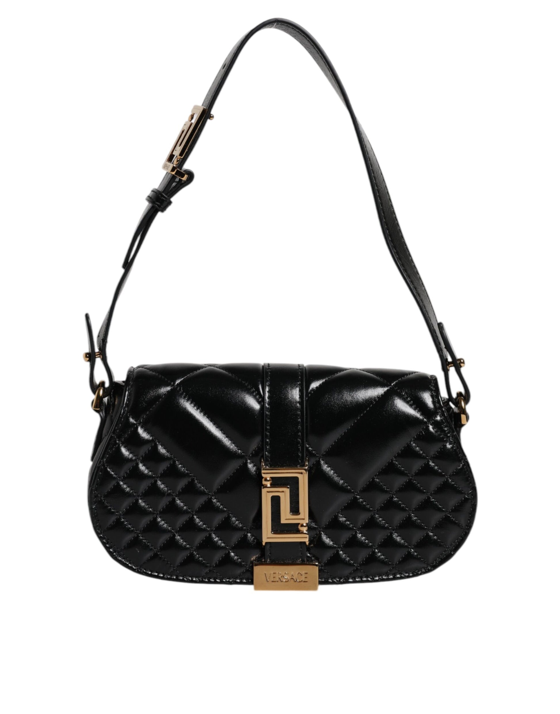 Versace Black Calf Leather Quilted Shoulder Strap Bag - ACCEXO