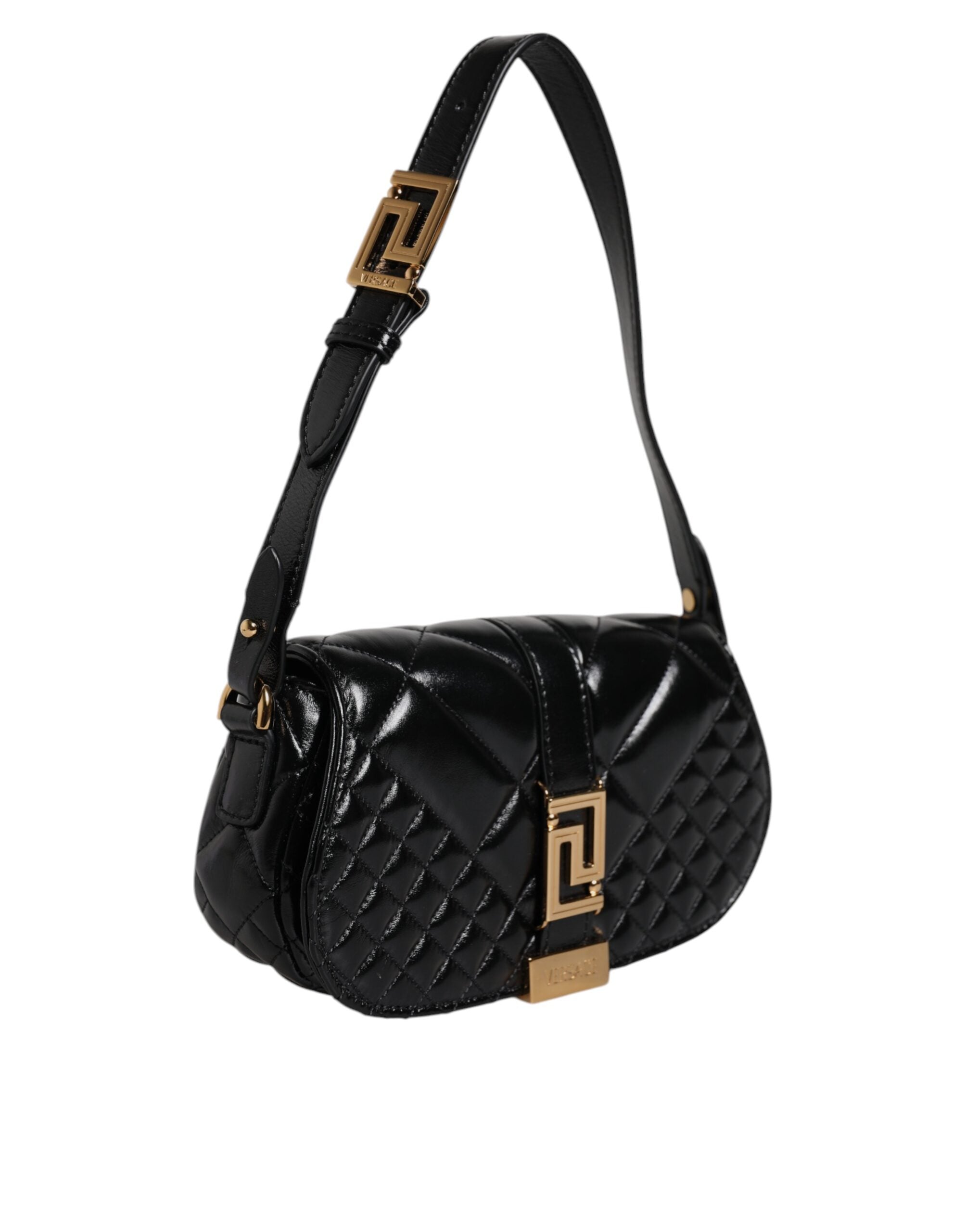 Versace Black Calf Leather Quilted Shoulder Strap Bag - ACCEXO
