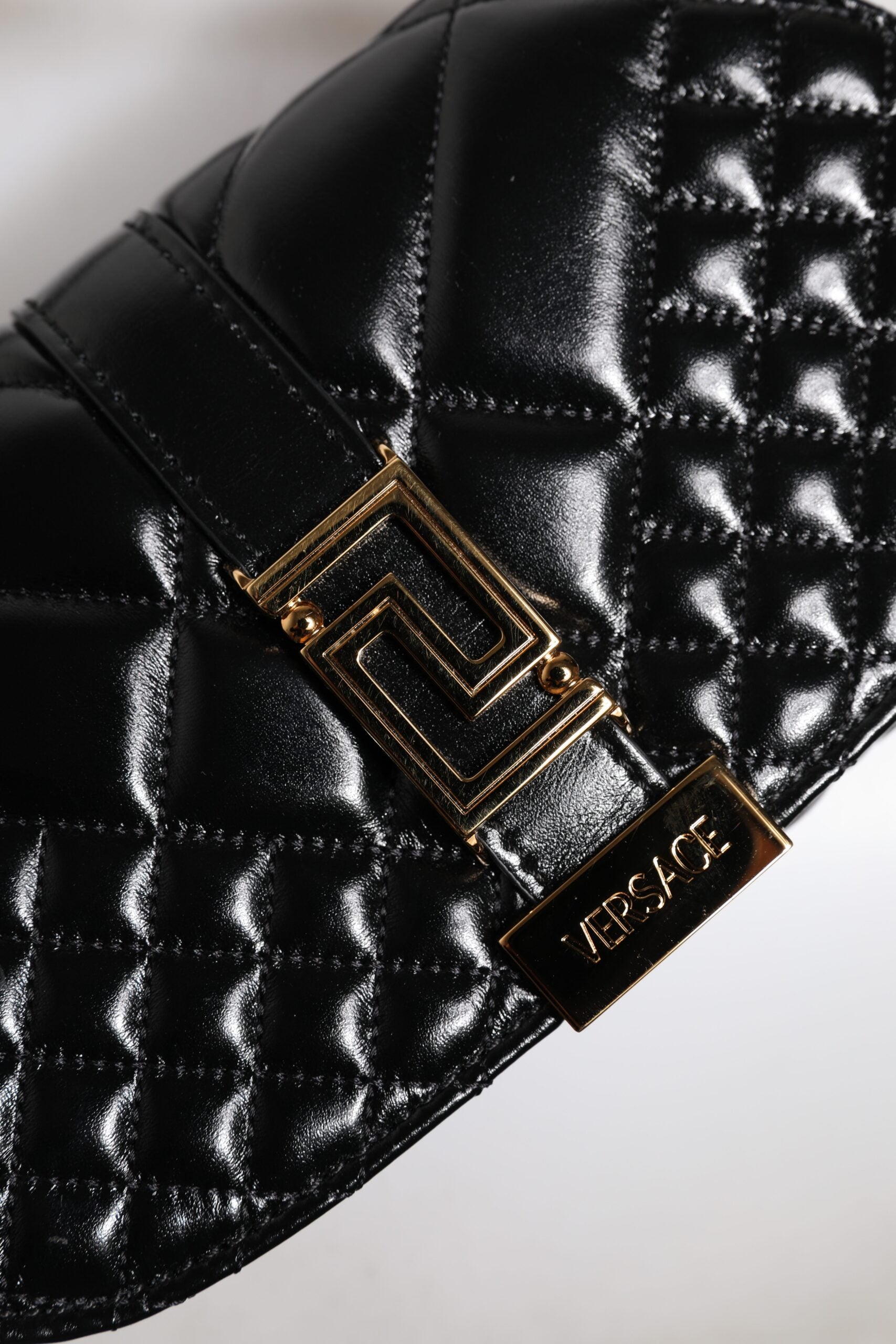 Versace Black Calf Leather Quilted Shoulder Strap Bag - ACCEXO