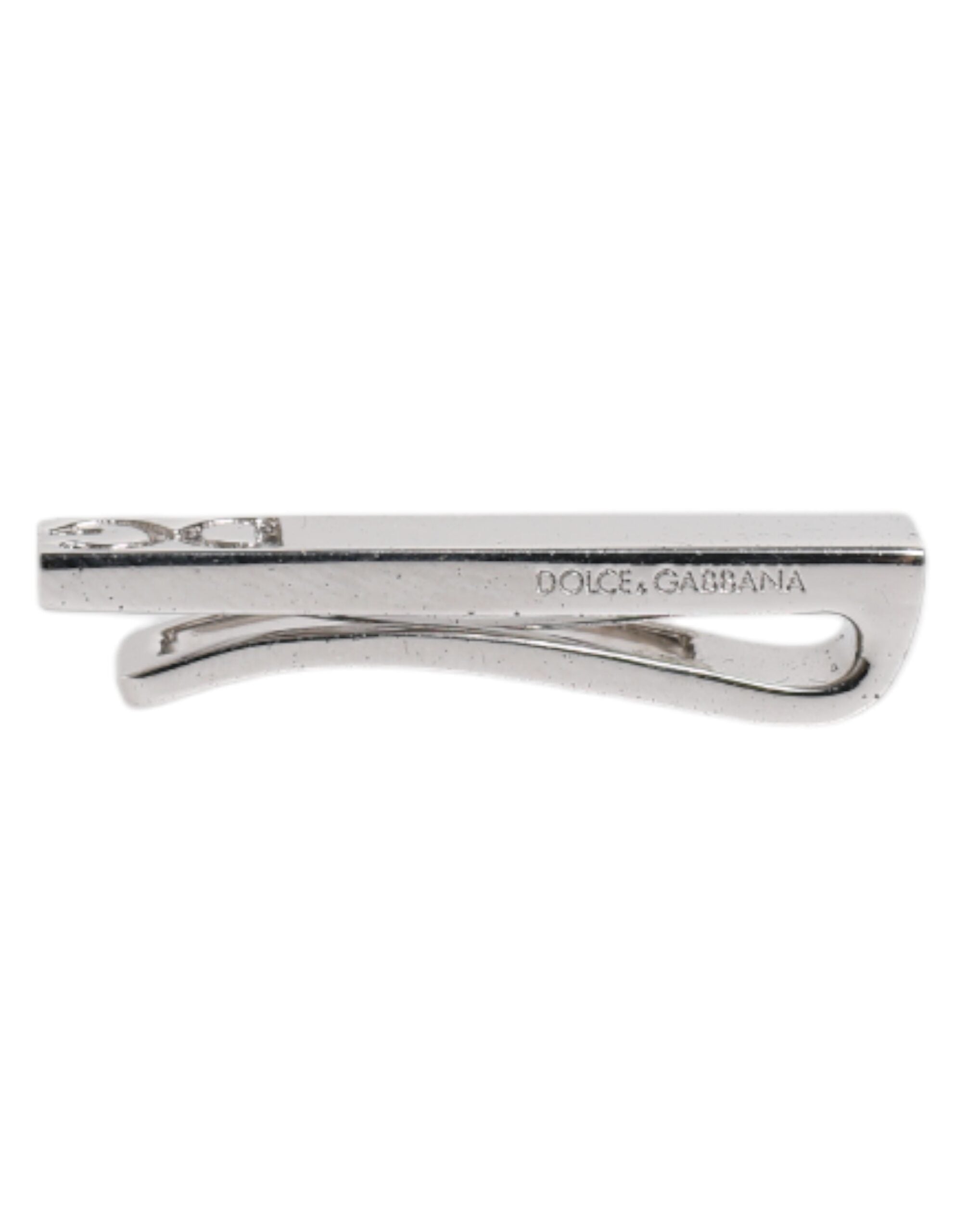 Dolce & Gabbana Silver Tone Brass Logo Branded Tie Clip Bar for Men