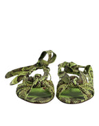 Dolce & Gabbana Green Animal Print Ankle Wrap Sandals Shoes - ACCEXO