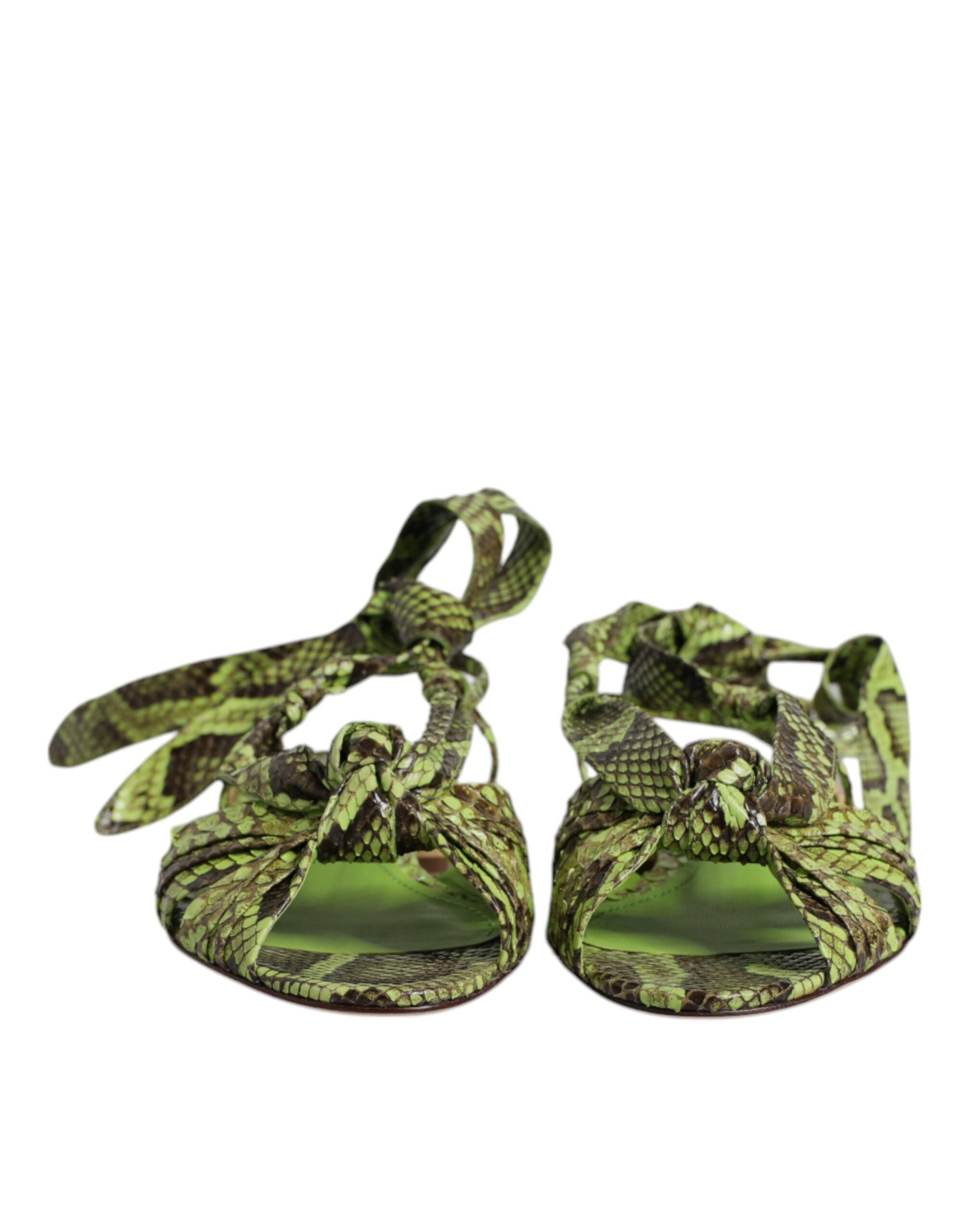 Dolce & Gabbana Green Animal Print Ankle Wrap Sandals Shoes - ACCEXO