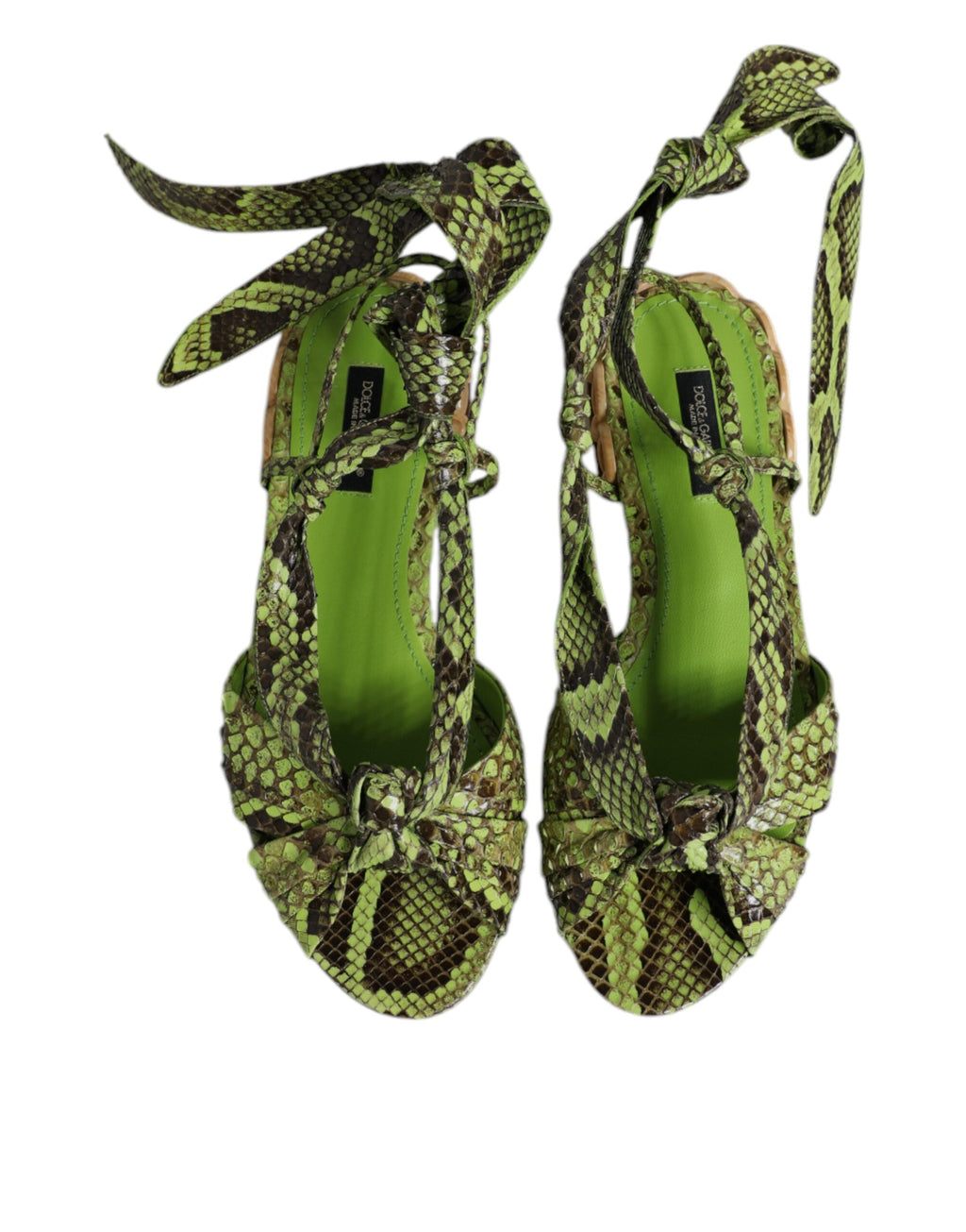 Dolce & Gabbana Green Animal Print Ankle Wrap Sandals Shoes - ACCEXO