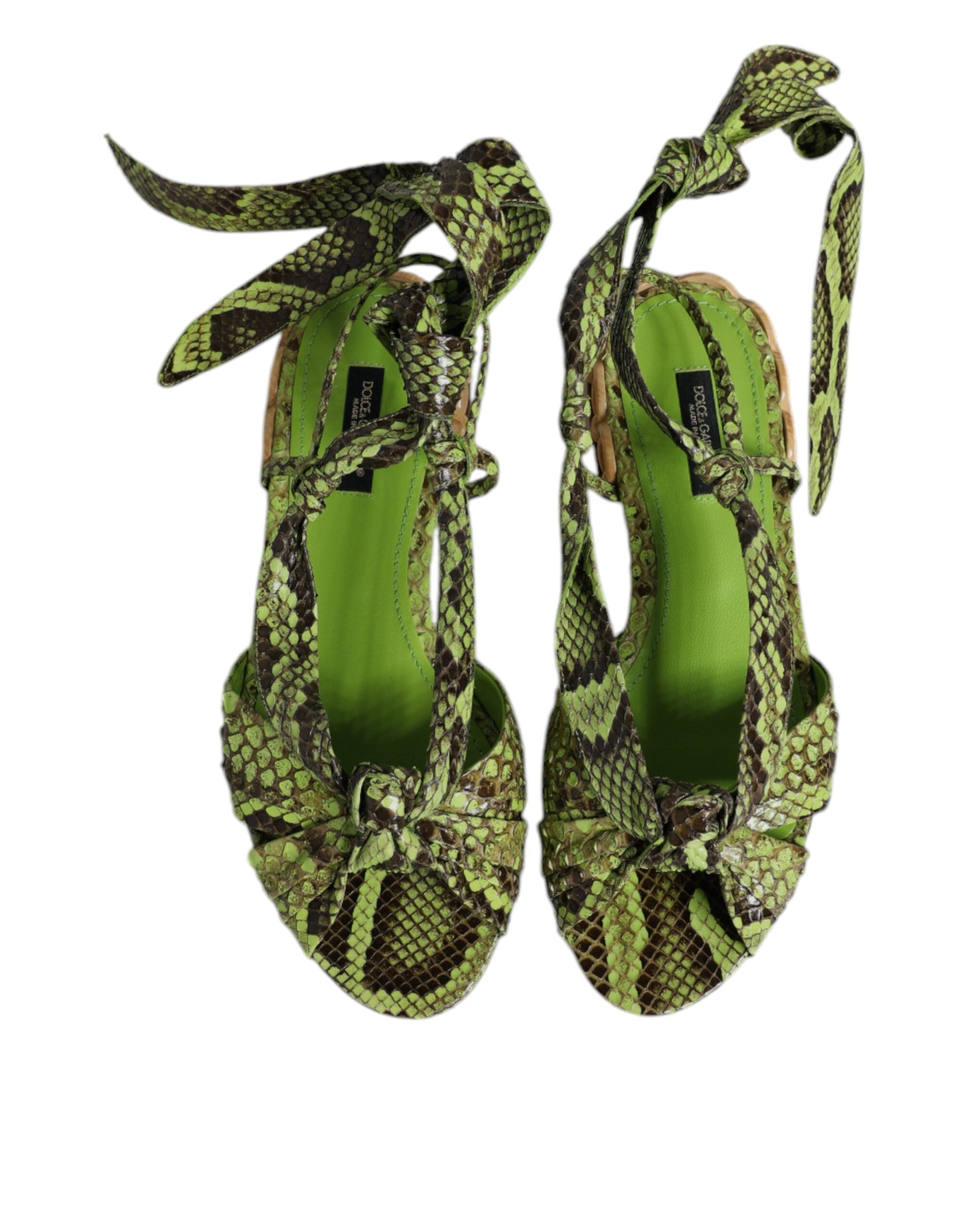 Dolce & Gabbana Green Animal Print Ankle Wrap Sandals Shoes - ACCEXO