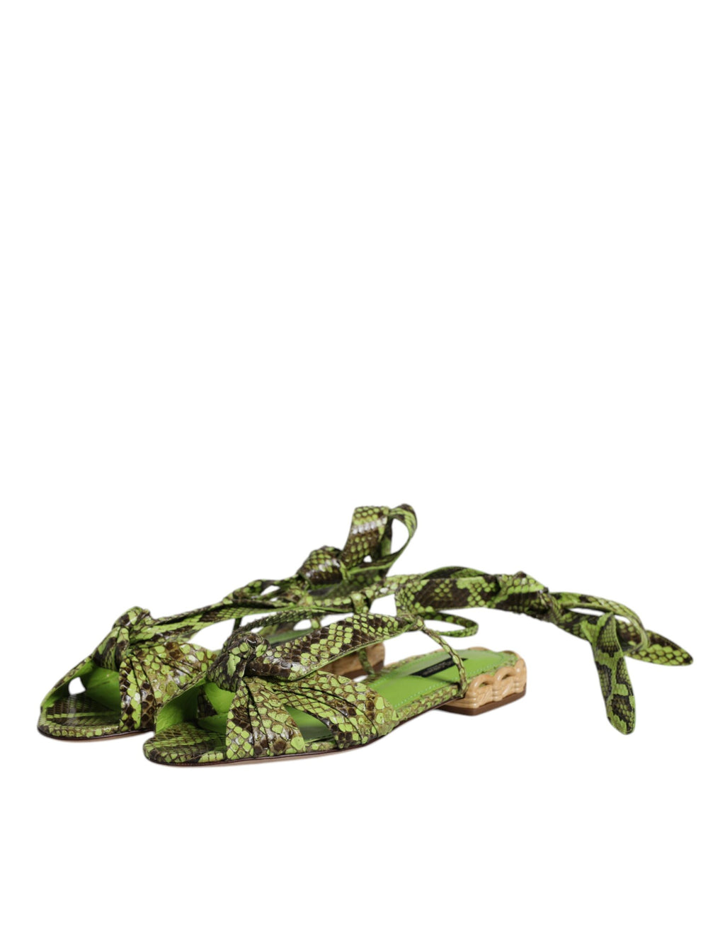 Dolce & Gabbana Green Animal Print Ankle Wrap Sandals Shoes - ACCEXO